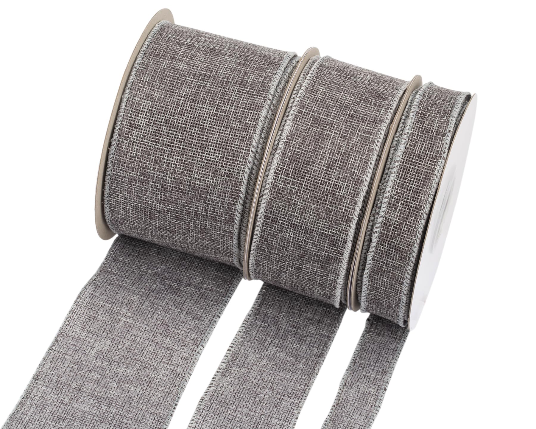 Ribbonitlux Metal Grey Burlap Wired Ribbon, 75mm x 18 Meters, Wired Edge Burlap Ribbon for Gift Wrapping Big Bow, Wreath - Image 3