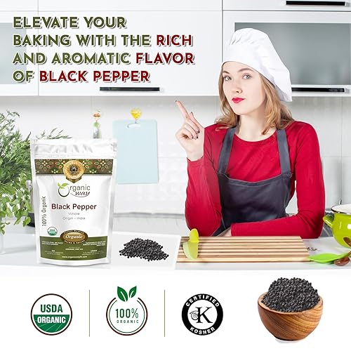 Miniatura 5 de Organic Way Pimienta negra entera (grano de pimienta Tellicherry negra) - Recambio de molinillo  Añade sabor  Certificado orgánico y Kosher  Sin OMG
