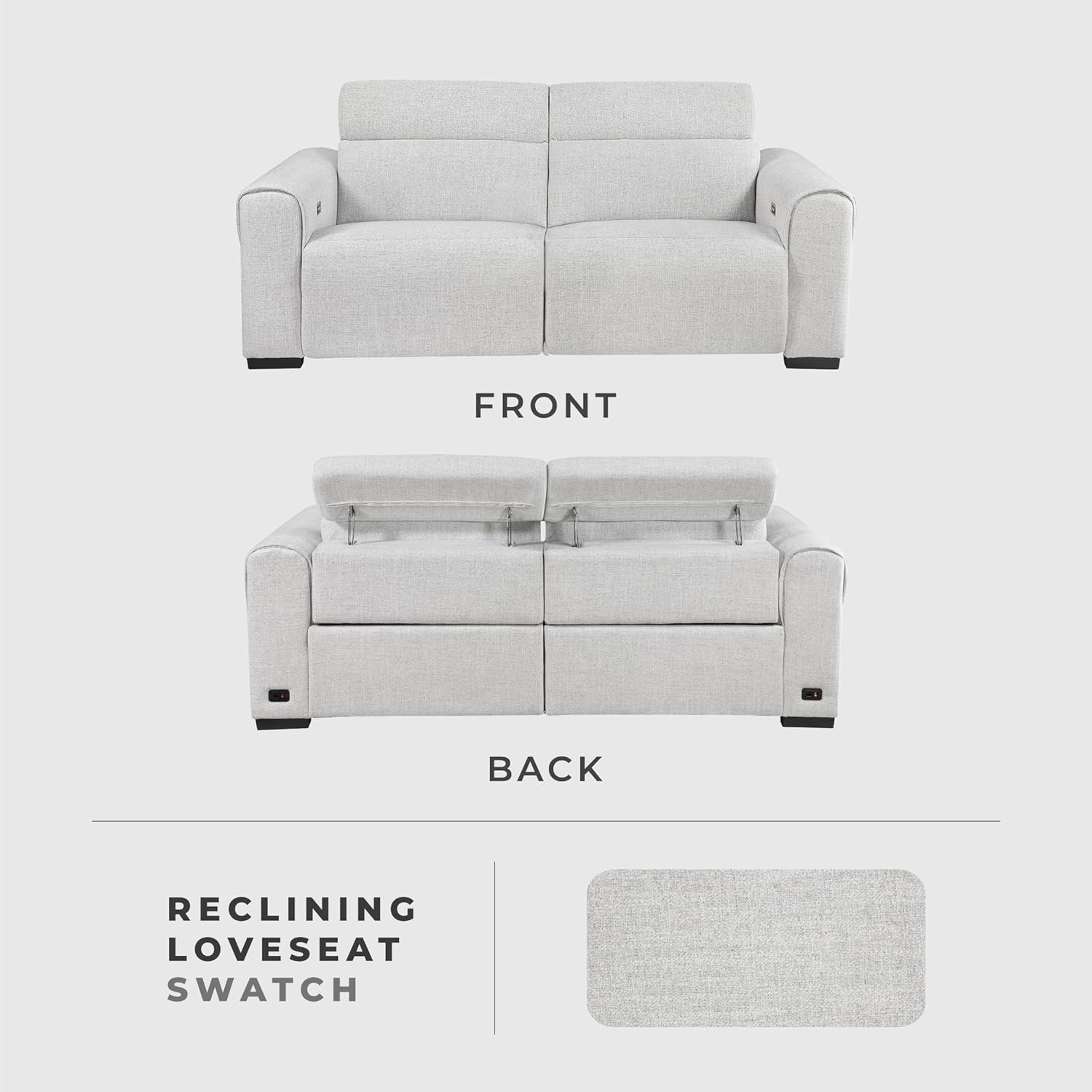 Lexicon Power Reclining Sectional Couches for Living Room-Modular Sectional Sofa, Wall Hugger, 2 Recliner Seats, Power Headrests, Charging Ports, 2 Seater Couch, Chenille Cloud