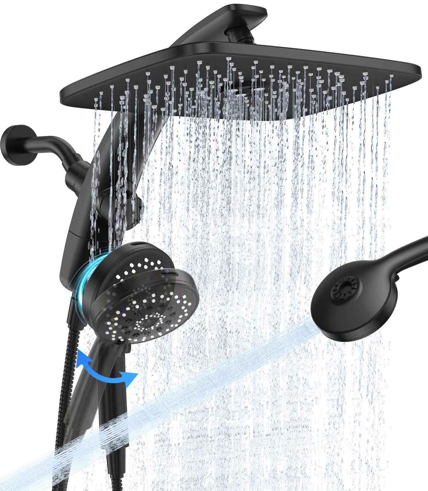 Veken 14" Luxurious Shower Head with Handheld,Full Body Coverage,Power Wash | Magnetic Hand Held,Best Dual Rain Shower Heads Combo,Large Rainfall,Double Detachable Showerheads,Ducha Para Baño,Matte Bl