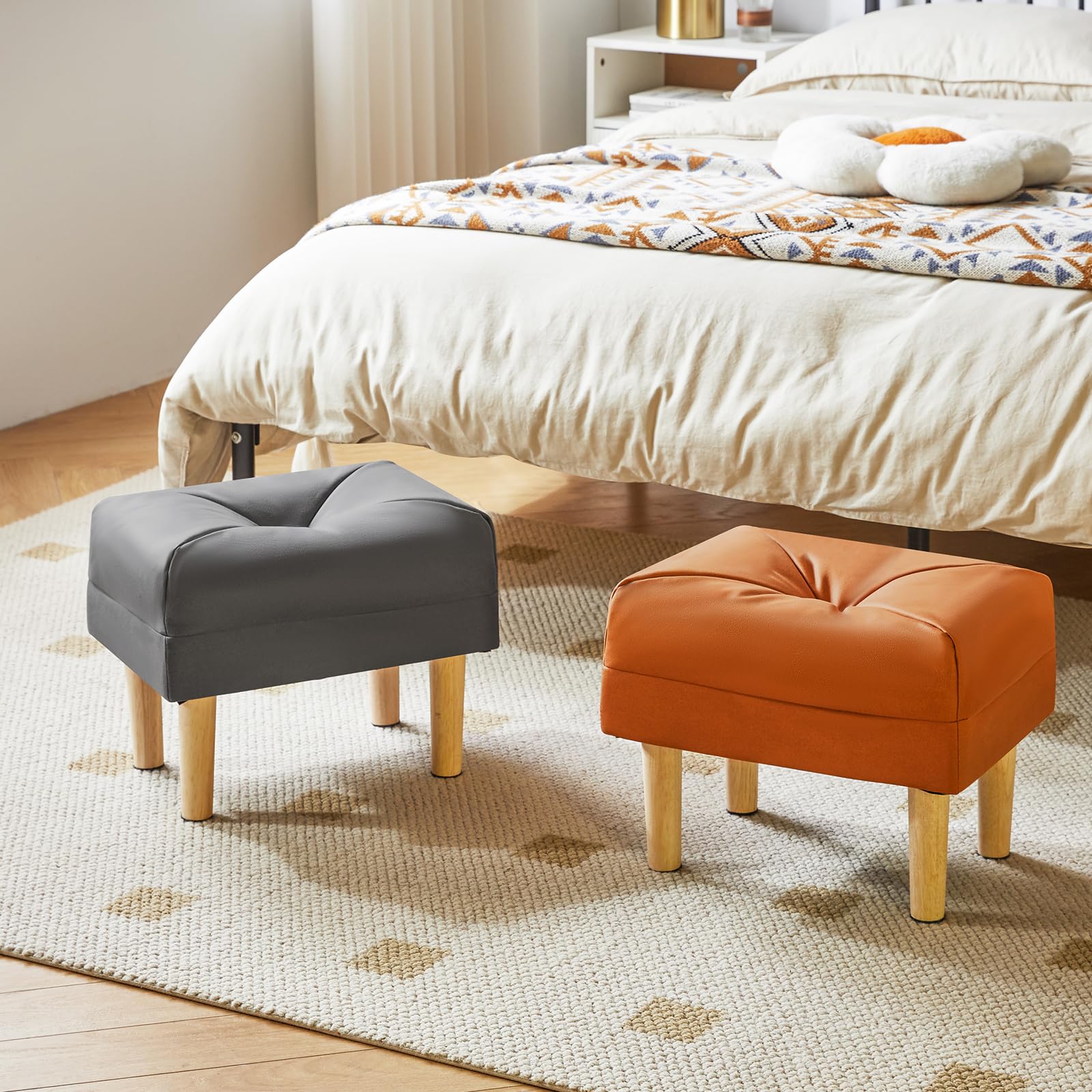 YMYNY Ottomano, Pouf Couch Sgabello, Pouf Poggiapiedi, Materiale Del Tessuto Tecnico, Sgabello Basso in Legno, Piccolo Sgabello Imbottito per Soggiorno e Ingresso 40 x 29 x 32CM Arancione HBD040J