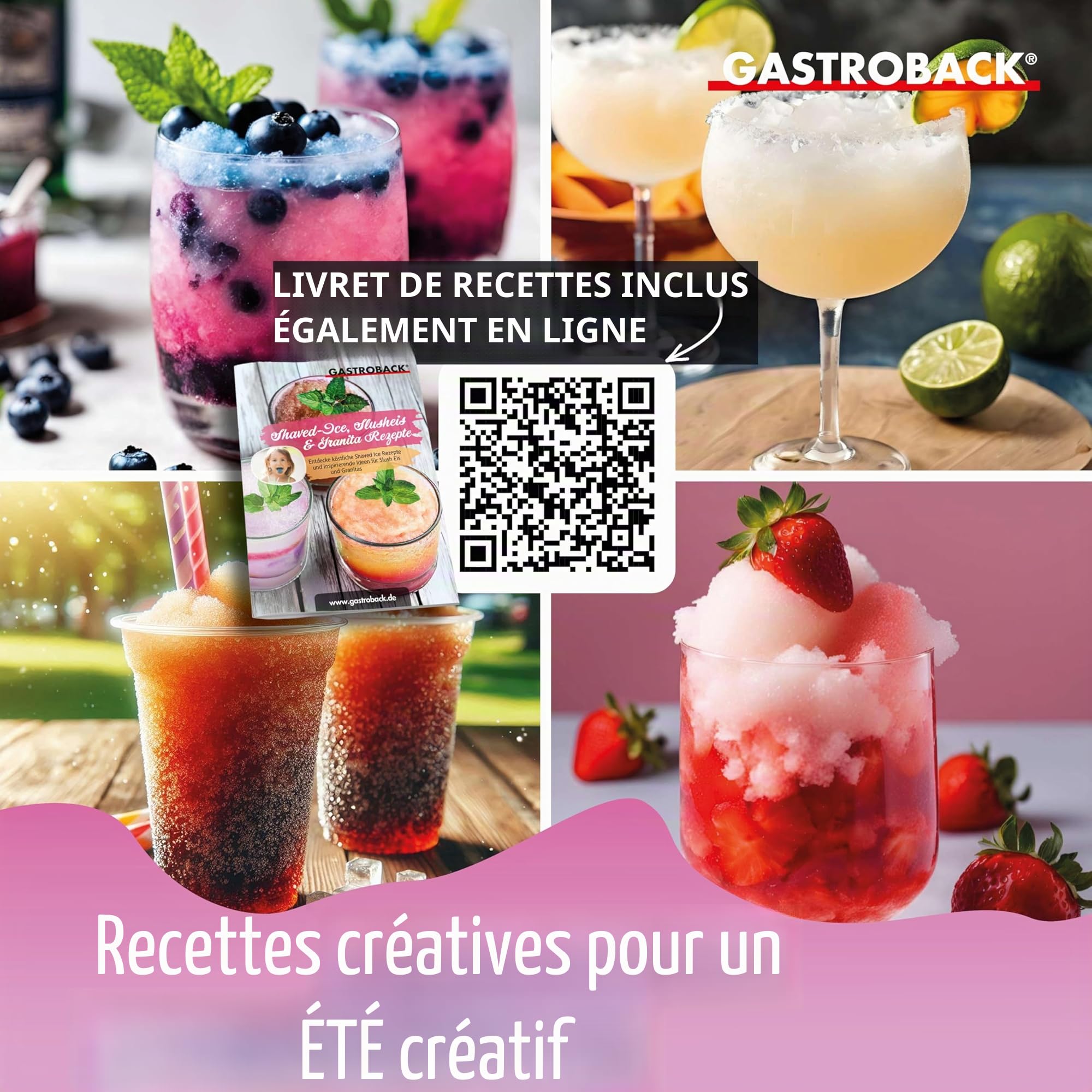 GASTROBACK Machine à granité pour la maison - Machine à glace - Pour cocktail glacé, cônes de neige, granité et glace pilée - Épaisseur de râpe et quantité de remplissage réglables