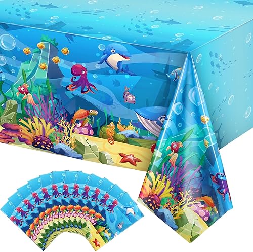 Miniatura 8 de Tiamon Mantel de plástico para fiesta de mar animales del océano criaturas submarinas mantel para niños decoración de fiesta de cumpleaños del
