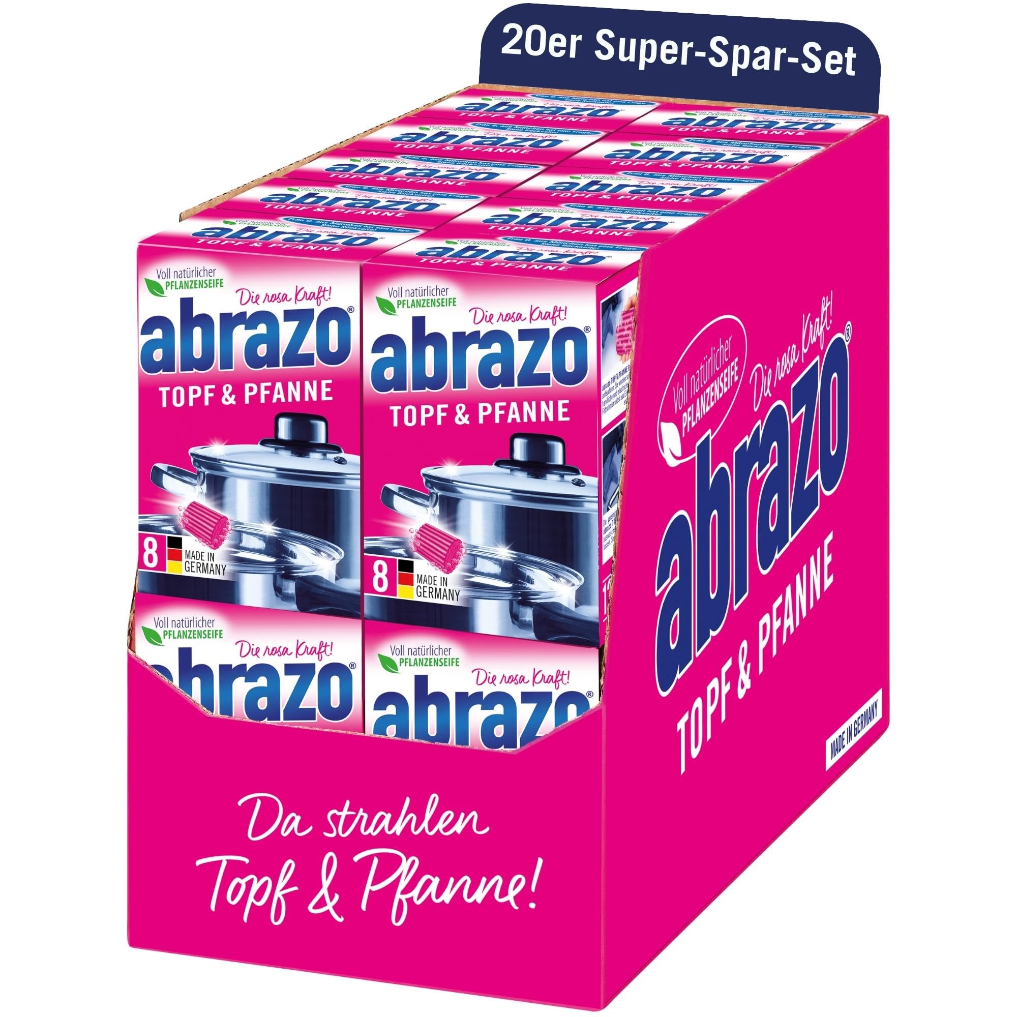 abrazo Topf & Pfanne - 160 Reinigungskissen, 20x8 Stk. für Töpfe & Küche, Spülschwamm mit veganer Pflanzenseife, Küchenschwamm, Reinigungsschwamm