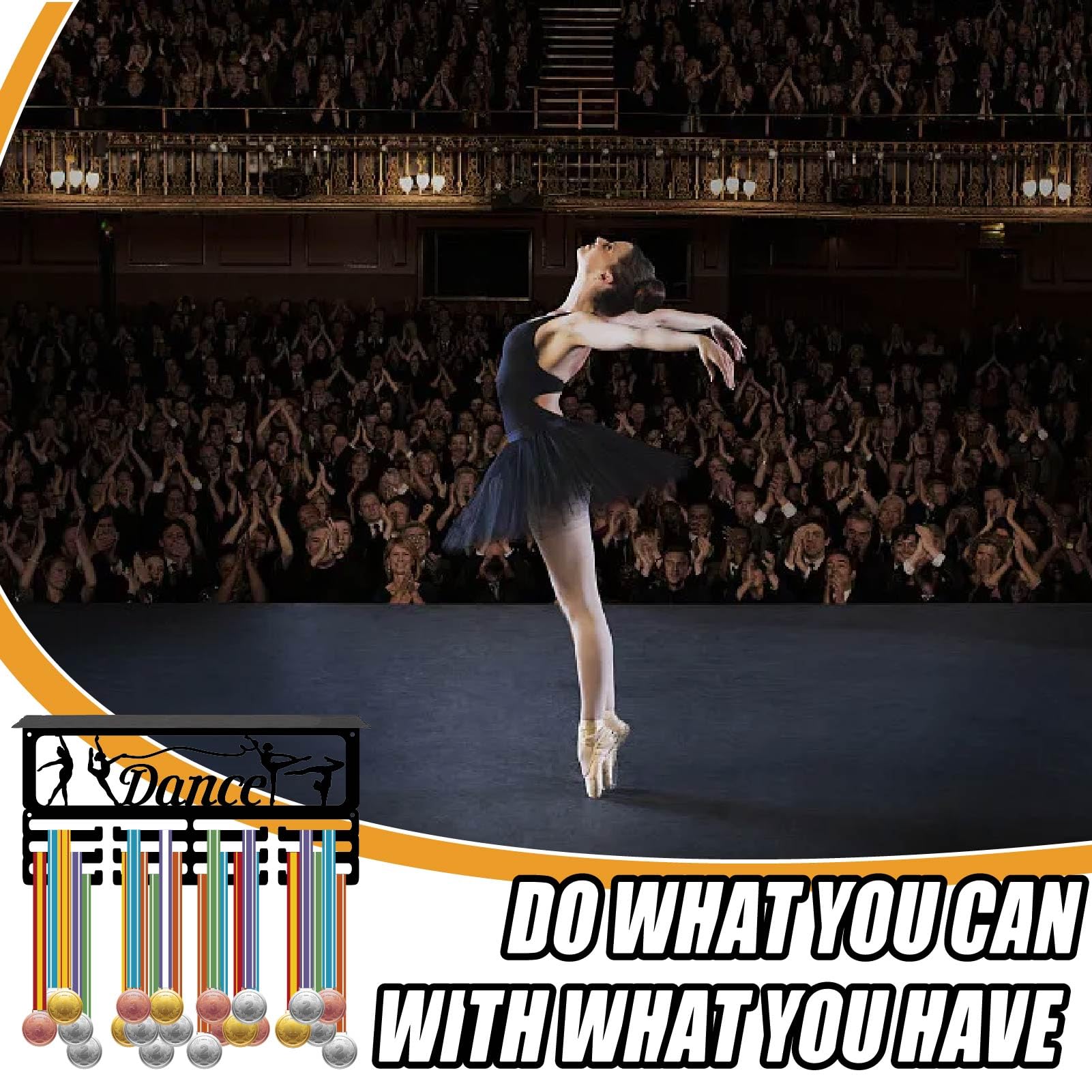 Soporte para Medallas de Baile, Estante Rectangular de Hierro, 3 Niveles, 60 Premios, Negro