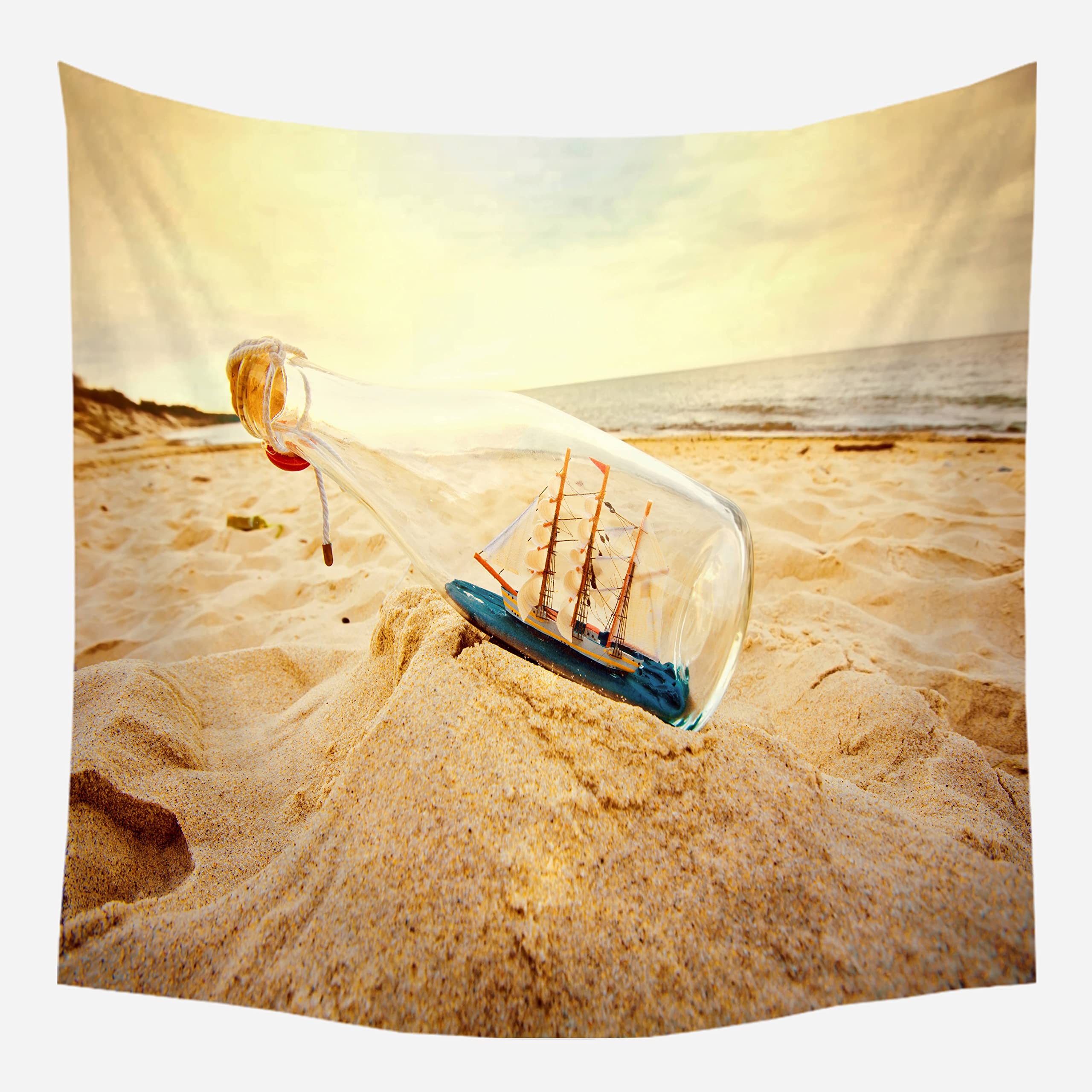 EHOMERY Tapestry King X Large Tapestry For Bedroom Yellow Beach Glass Bottle Trippy Tapestry Xl King Size Nature Tapestry Wall Hanging Blanket Living Room Bedroom Art Décor 150X150Cm