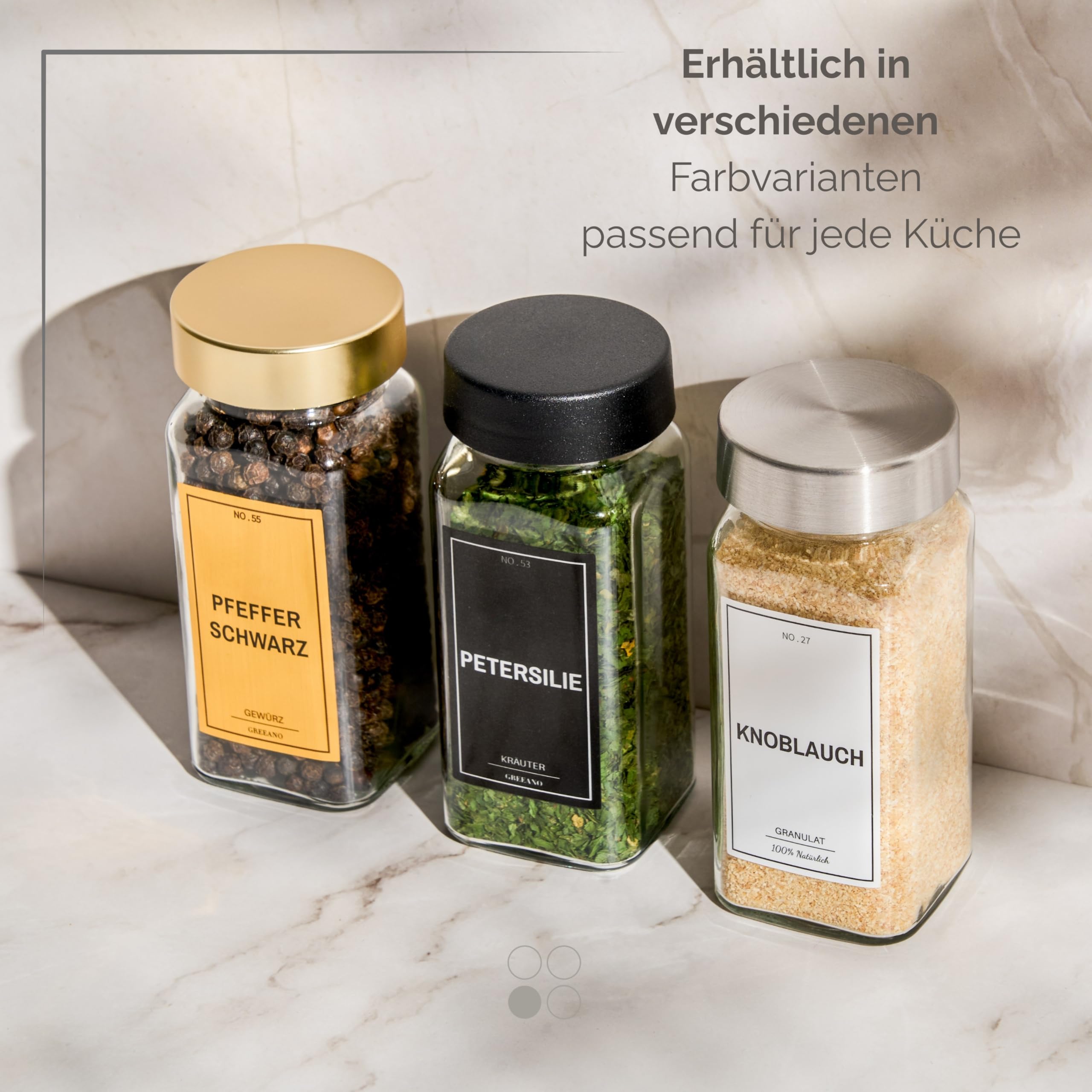 Juego de tarros de especias [24 x 120 ml] con 300 etiquetas [DE] – Almacenamiento de especias con bandeja para esparcir – Tarros de cristal – Tarros de especias – Tarros de especias – Tarros