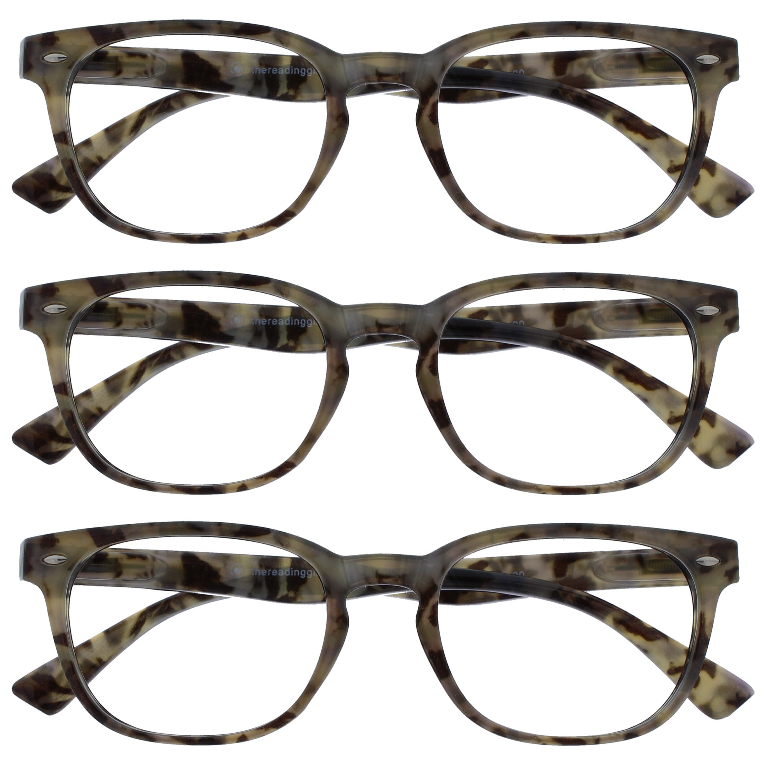 OPULIZE ORA Reading Glasses for Men Women - 3 Pack - Designer Style Rounded Frame - Scratch Resistant Lens - Spring Hinges - Grey +3.50