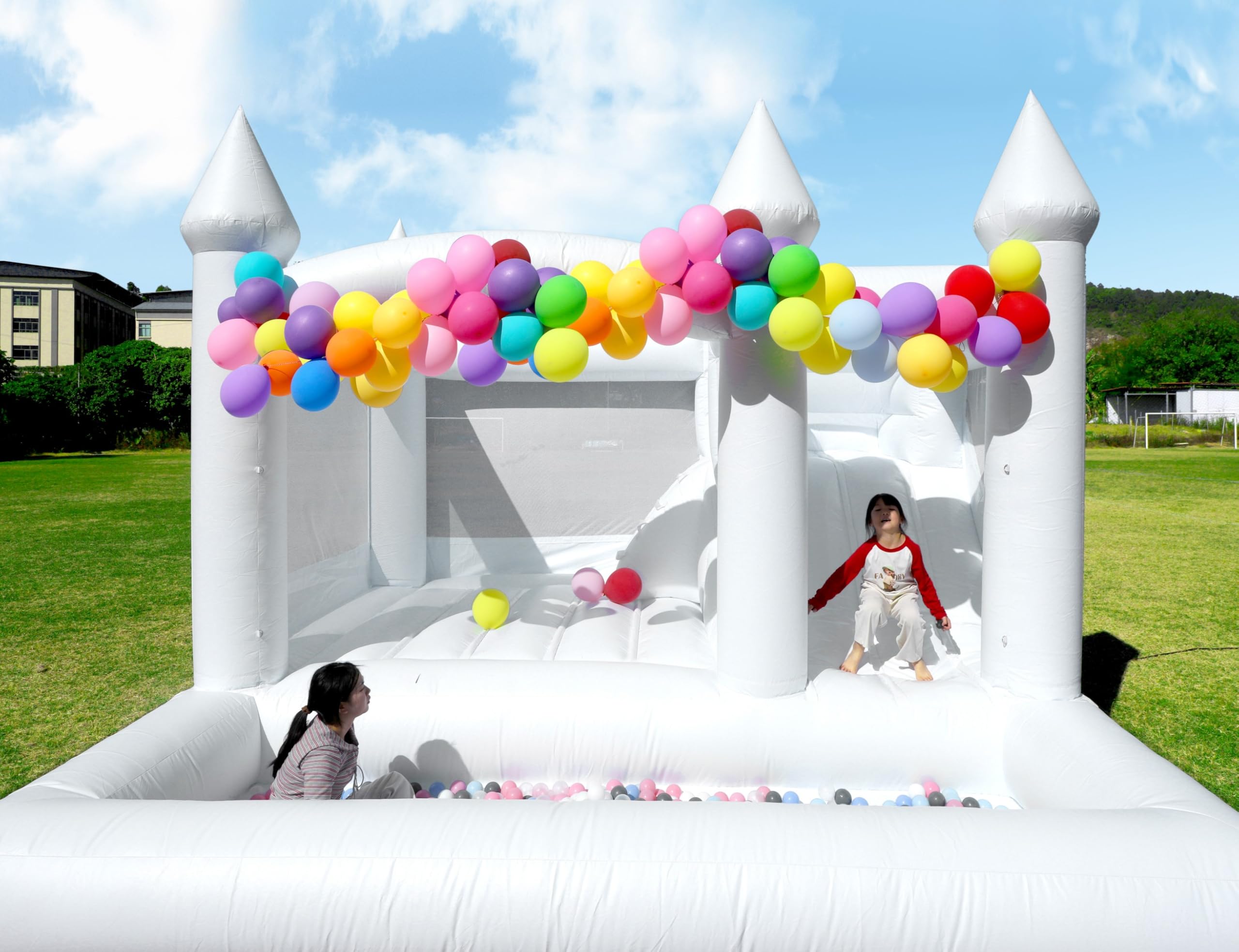 13ft White Bounce House Castle for Adult Kid, 100% Heavy Duty PVC Inflatable Commercial Bounce House with Slide&amp;Ball Pit, 550lbs Capacity, 1100W Blower, Outdoor Wedding Party Balloon House, 13x13x10ft