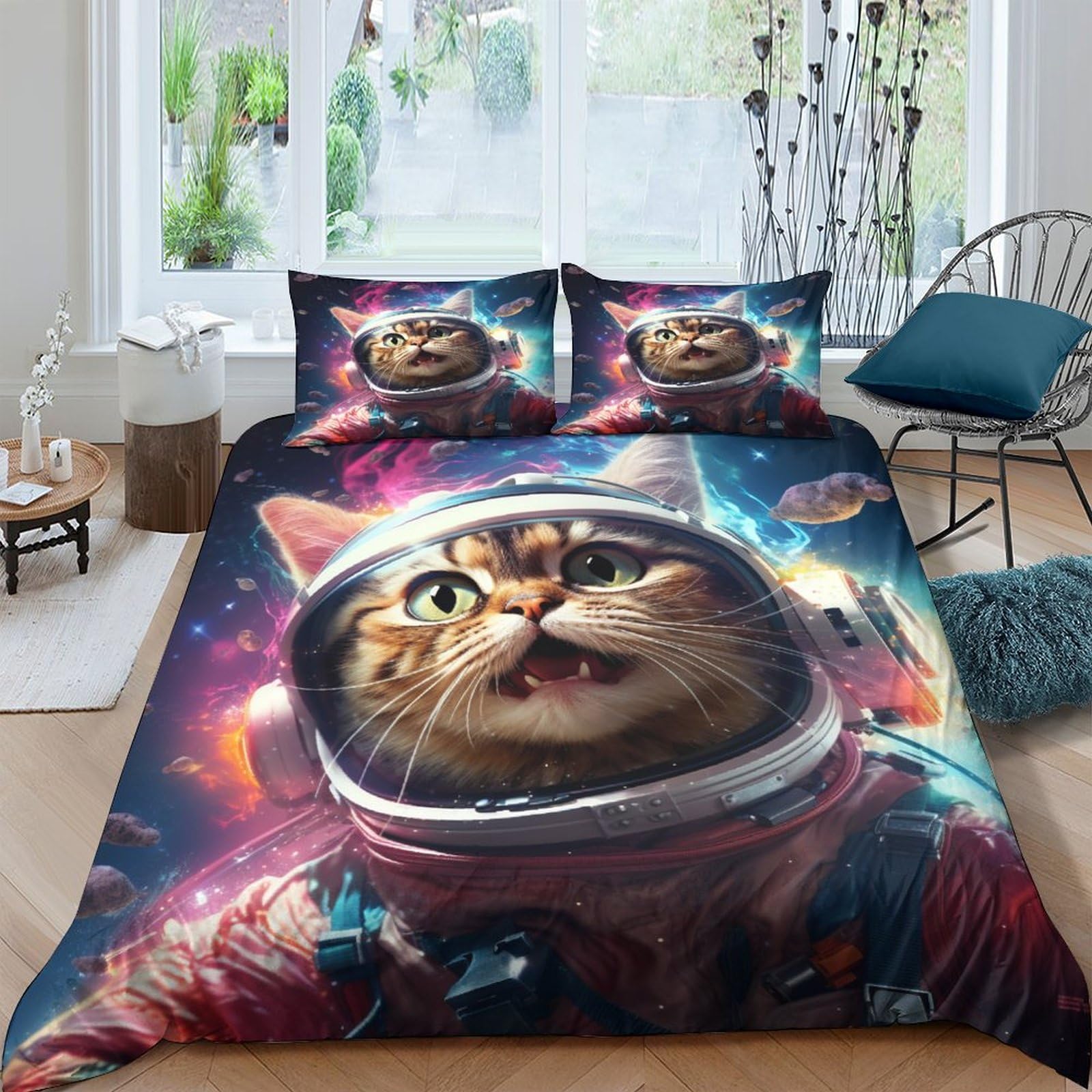 Parure de lit chaton 3D housse de couette 200x200cm microfibre premium