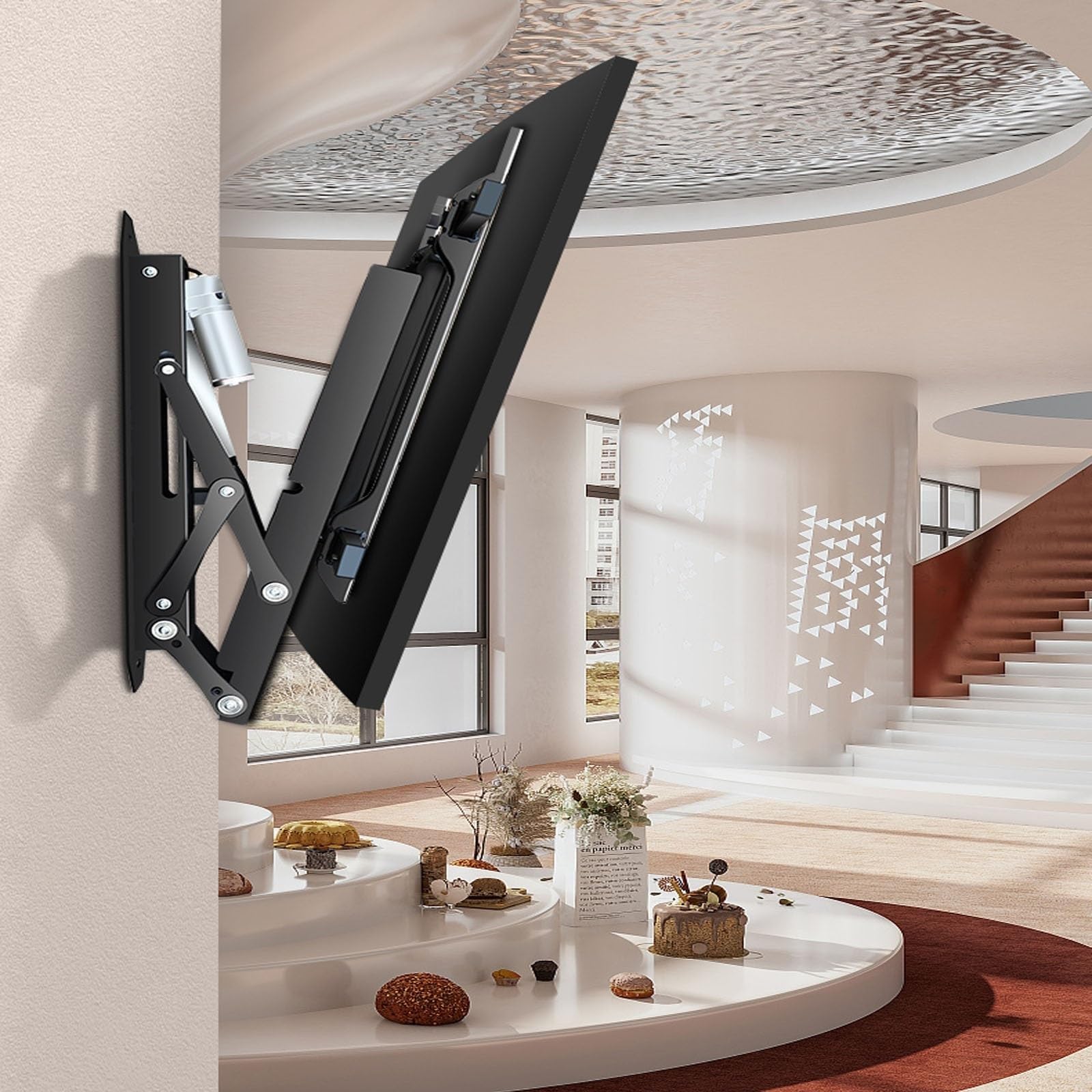QICBYING Hidden Drop Down TV Lift, Motorized Ceiling TV Mount, Telescopic Electric TV Lift With Auto Lifting, 0-85° Flip Down, Fits 32-70 Inch TVs Motorized TV Stand
