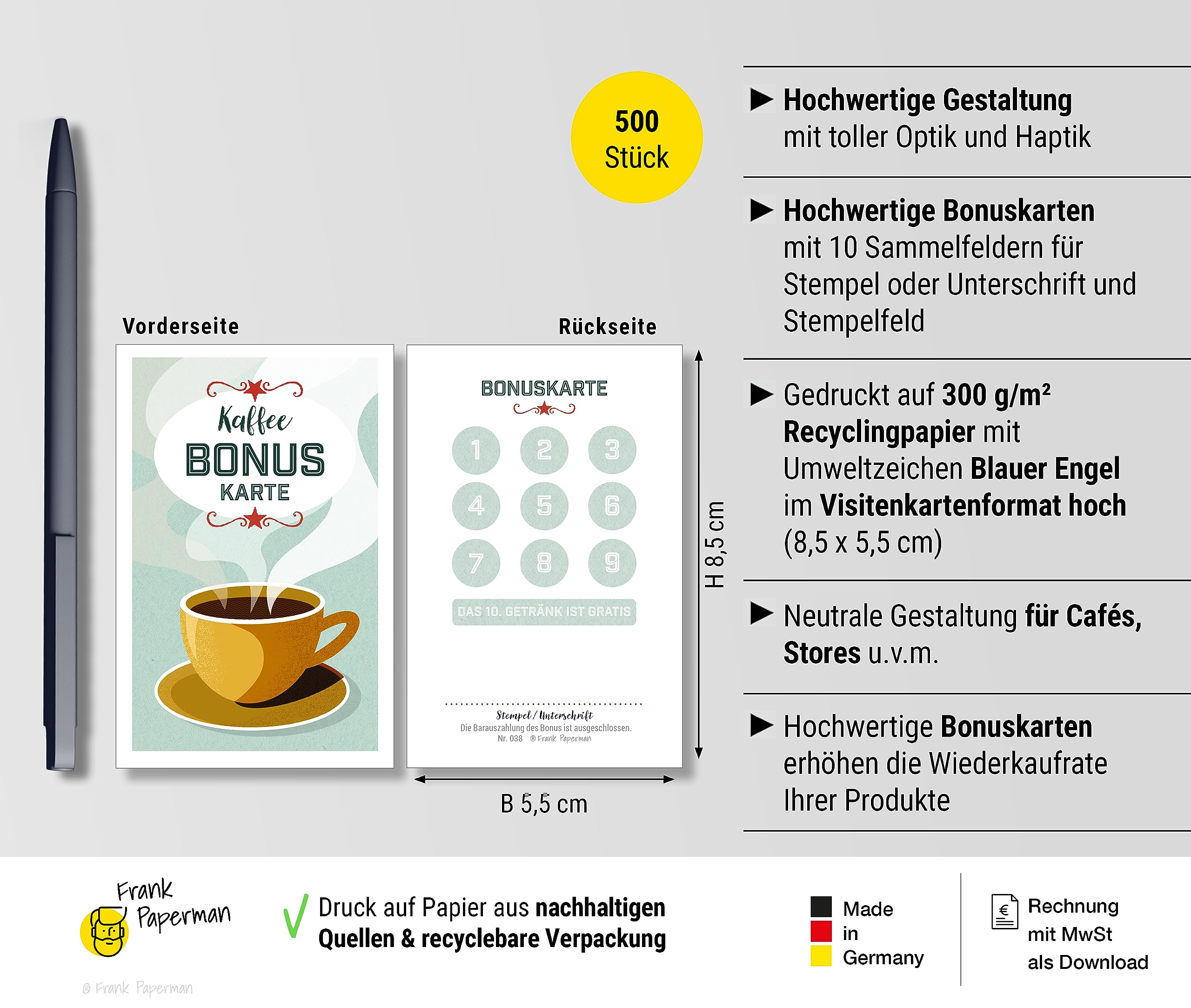 500 tarjetas de bono para café, restaurante, panadería, café, regalo, fidelidad
