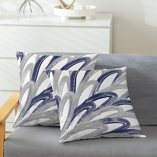 Miniatura 5 de CaliTime Juego de 2 fundas de almohada decorativas de vellón de dos tonos con plumas abstractas para sofá, cama, decoración de casa rural, 20 x 20