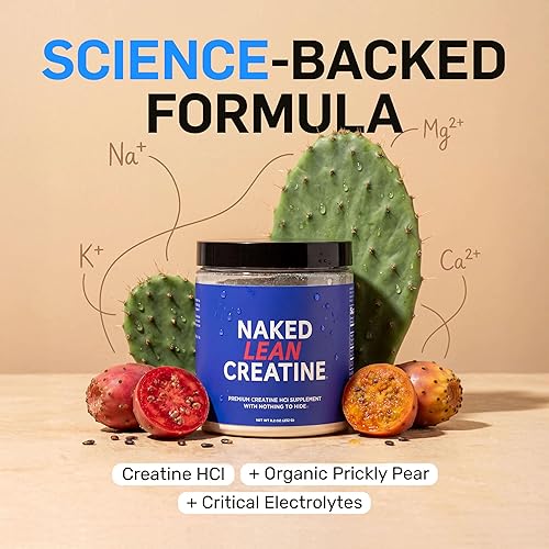 Miniatura 2 de NAKED Lean Creatine HCl en polvo, 100 porciones  Clorhidrato de creatina Con-Cret con extracto orgánico de tuna espinosa, electrolitos  crecimiento