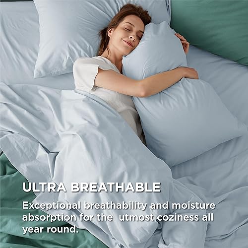 Miniatura 10 de Bedsure Sábanas de algodón para cama Queen Size, blanco puro