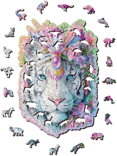 Miniatura 2 de WOODEN.CITY Rompecabezas de madera de 250 piezas con diseño de tigre místico, rompecabezas únicos e inusuales con piezas en forma de animales,