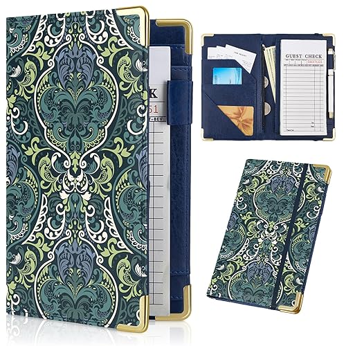 Miniatura 16 de Libros para camarera lindo libro de camarera con bolsillo para dinero, libro de servidor de cuero con cremallera cartera negra organizador de libros