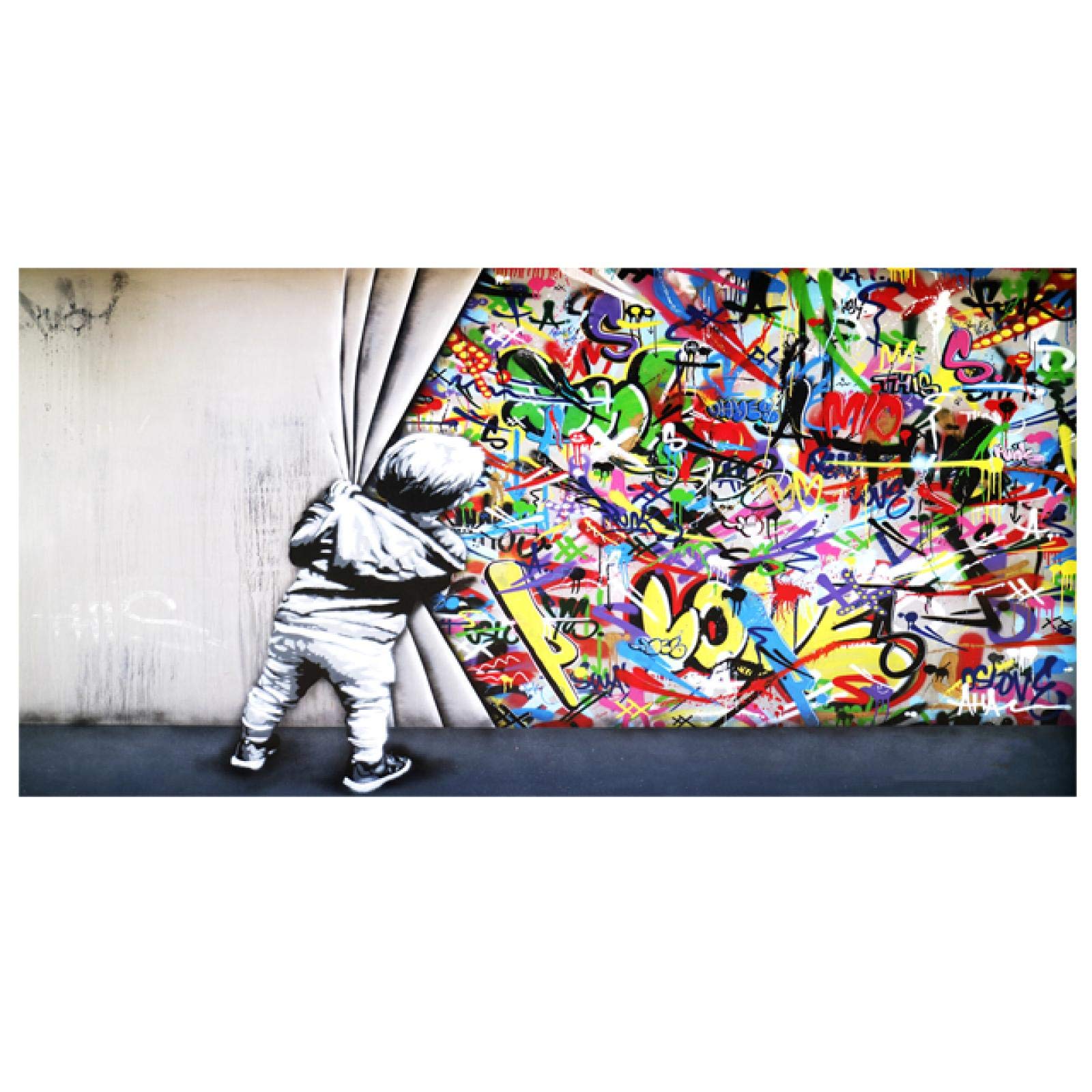 Amazon.co.jp: キャンバスに絵を描く子供たちのカーテンの後ろに