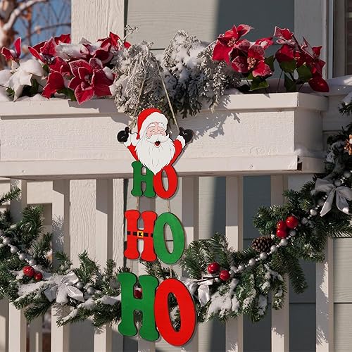 Miniatura 7 de Suzile Letrero colgante de madera de Papá Noel para colgar en la puerta de bienvenida de Navidad 2023, adorno de árbol de Navidad, decoración de