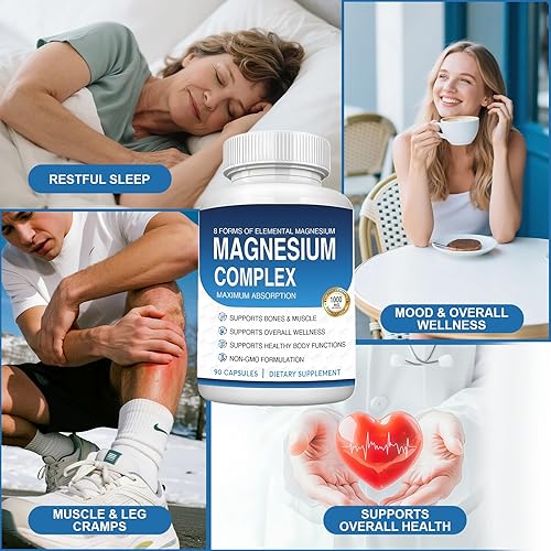 Miniatura 4 de Complejo de magnesio Suplemento 8 Elemental 1000mg - Citrato, malato para una fácil absorción para huesos, músculos, recuperación, energía, vegano,