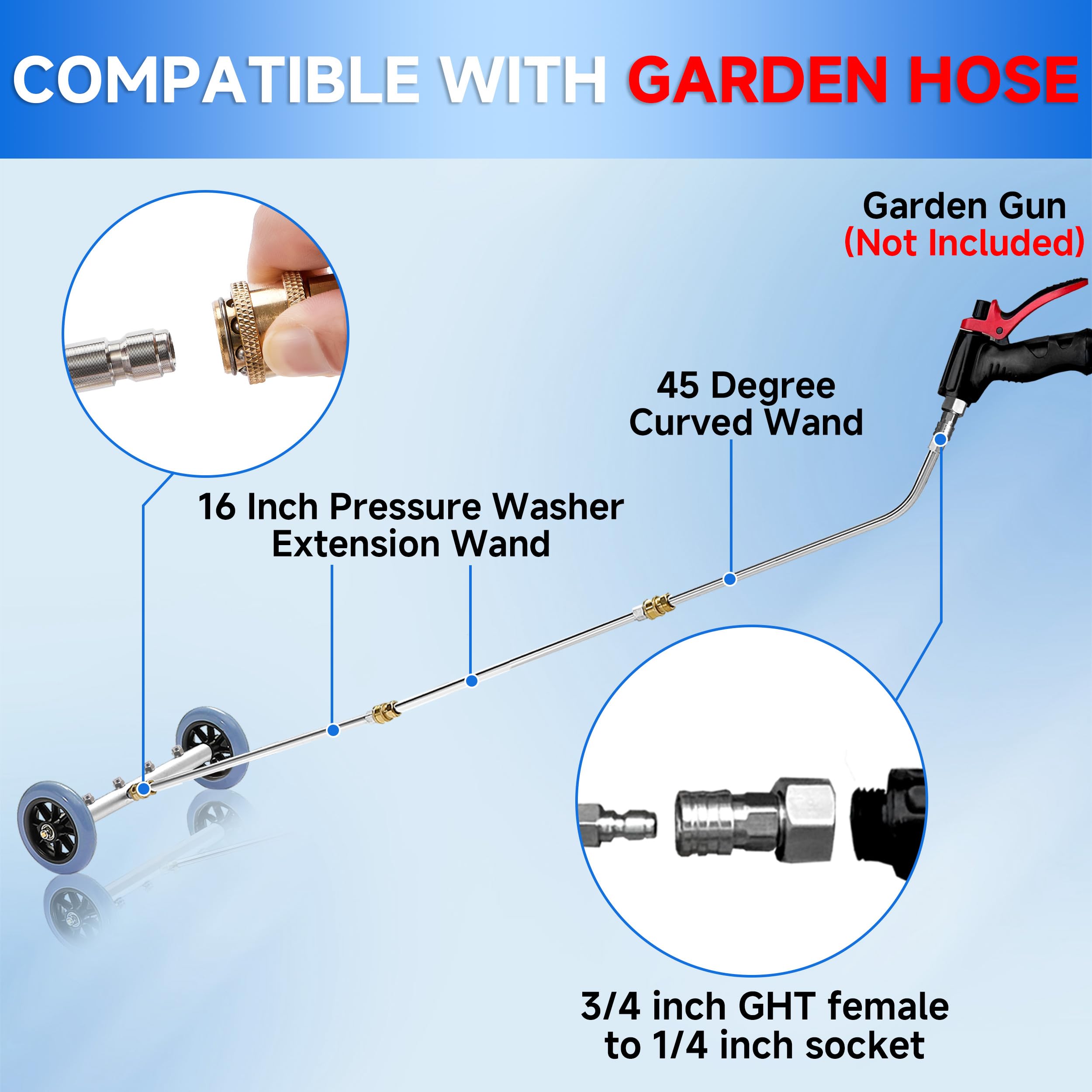 RIDGE WASHER Limpiador de tren de rodaje a presión, lavadora de coche de 40 cm, limpiador a presión para debajo del coche con 3 varitas de extensión, 4000 PSI