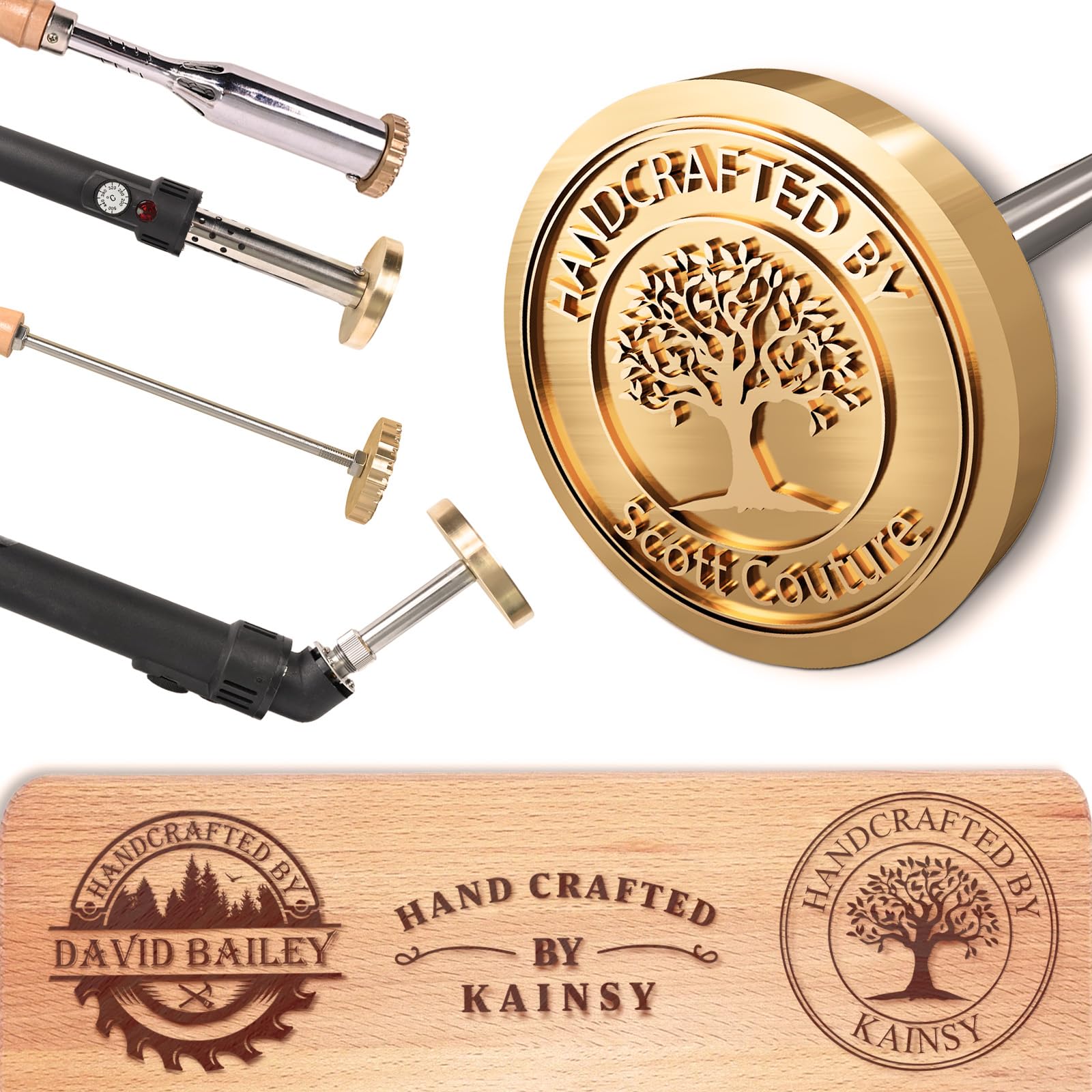 KAINSY Custom Wood Branding Iron - Personalized Logo Branding Iron for Wood Leathe Food Making, Durable Wood Burning Stamp with Handle, Metal Burger Stamp, Wedding Handcraft Party Woodworking Gifts