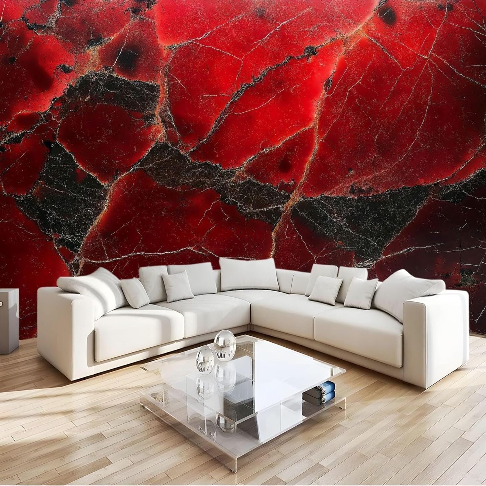 kfjhgbdshhj Non-Woven Photo Wallpaper, Marble Texture, red, Brick wall Mural, wall Decoration, Living Room, Bedroom, Apartment wall Art, red, 200cm x 140cm