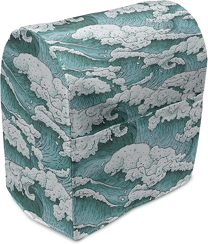 Ambesonne Cubierta mezcladora de pie azul océano, olas de agua tormentosa aguamarina y salpicaduras, estilo caricatura, patrón repetido, organizador
