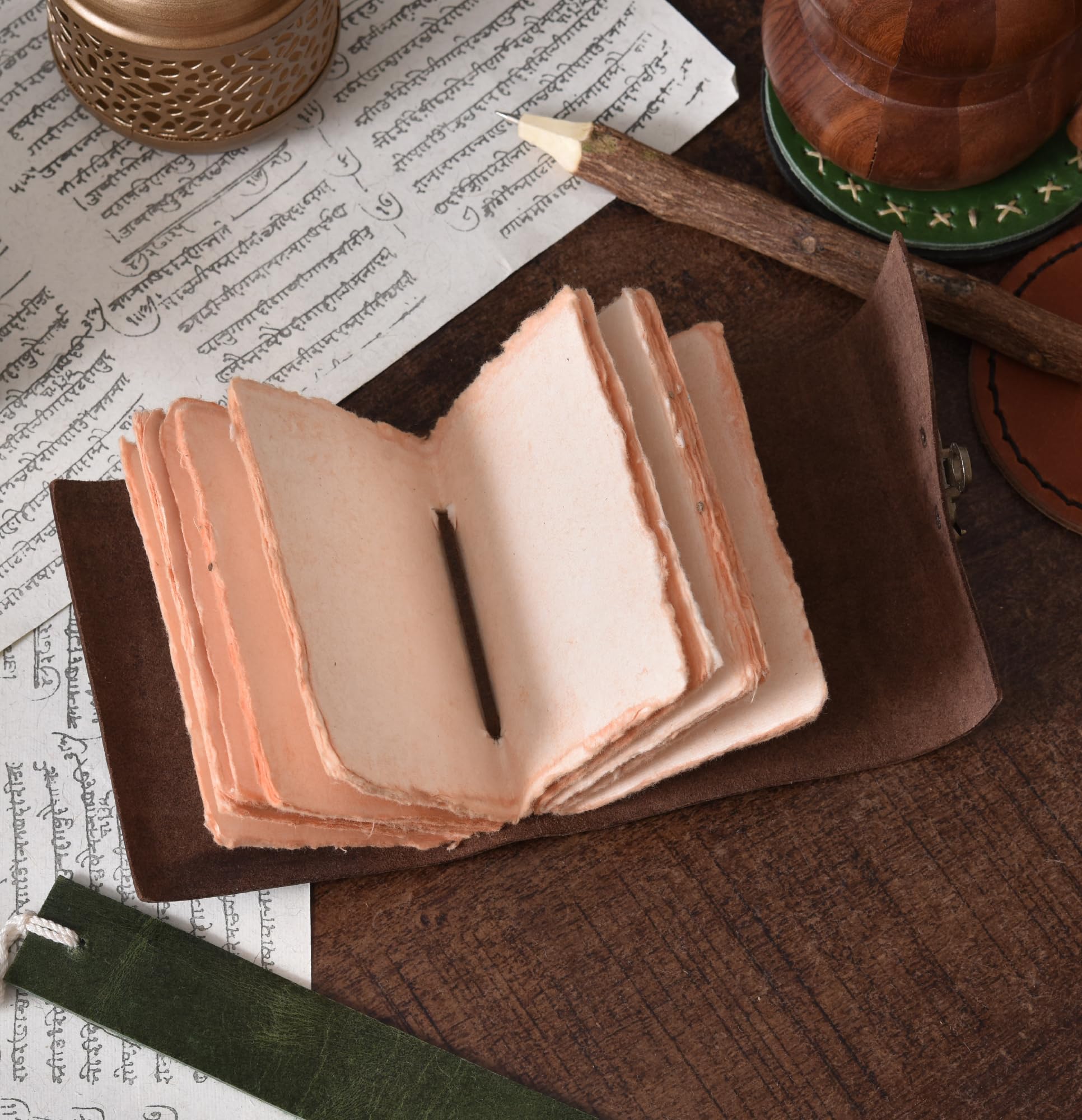 Mini Leather Journal with Lock Closure, Handmade Pocket Notebook