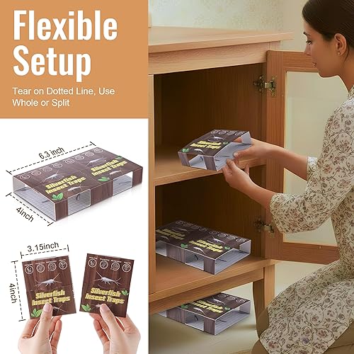 Miniatura 2 de Trampa para insectos de pez plateado, 10 hojas de trampas para peces plateados para interiores para el hogar, no tóxico, mata ciempiés de hormigas