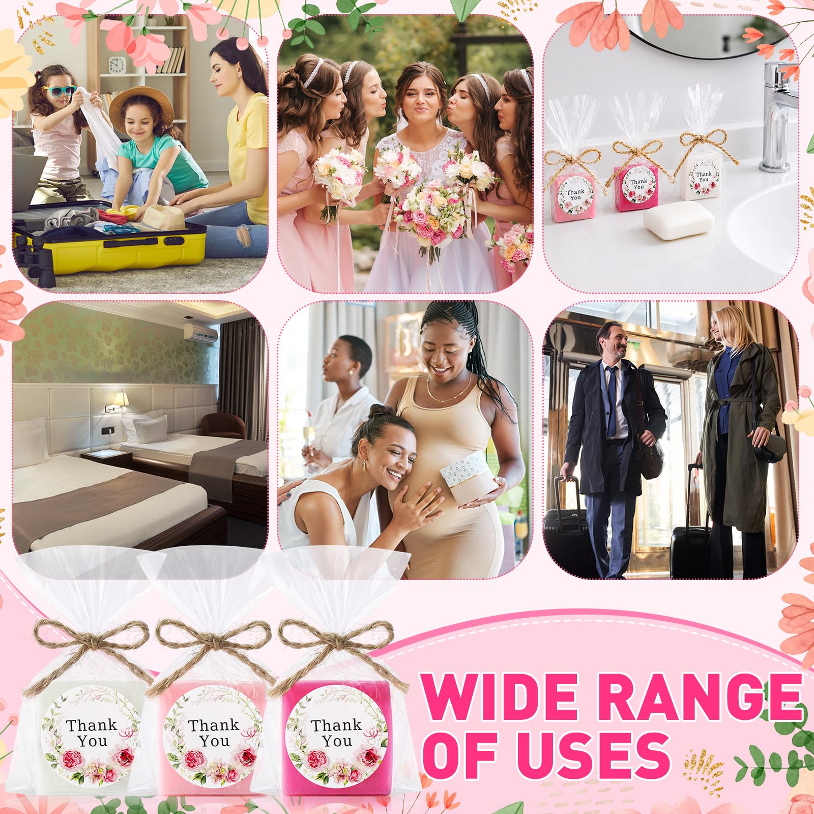 Leelosp Juego de 60 mini jabones cuadrados para invitados, baby shower, fiestas, pequeñas barras perfumadas, jabones de manos blancos con tarjetas de agradecimiento para bodas, despedidas de soltera