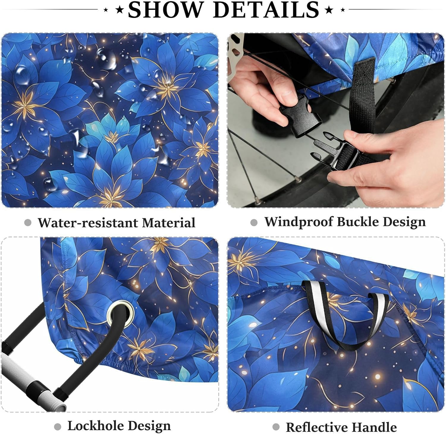 Peacock Blue Florals Bike Cover Uv Resistant Motorcycle Cover Bikes Storage
