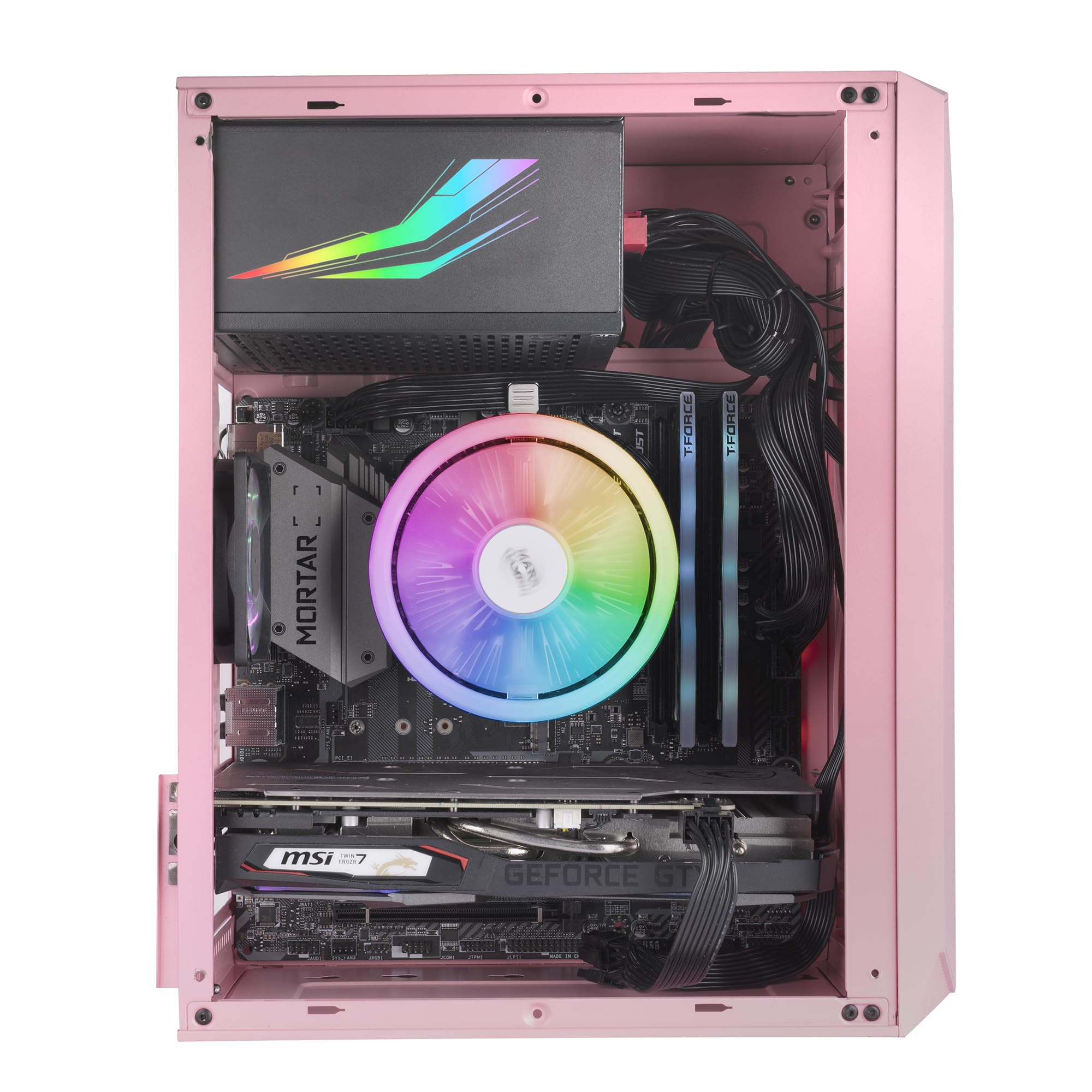 Mars Gaming MC-S1, Boîtier Gaming MicroATX Compact, Panneau Latéral Complet, Bande LED ARGB 12 Modes, Ventilateur Arrière 80mm FRGB, Support Watercooling 120mm, Mini Tour PC USB 3.0, Rose