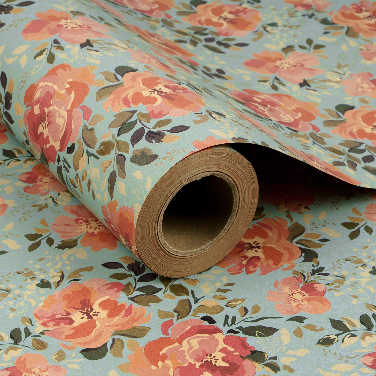 RUSPEPA Kraft Wrapping Paper Roll - Vintage Flower Design Great for Spring, Summer, Holiday and Special Occasion Wrap - 24 Inch X 100 Feet