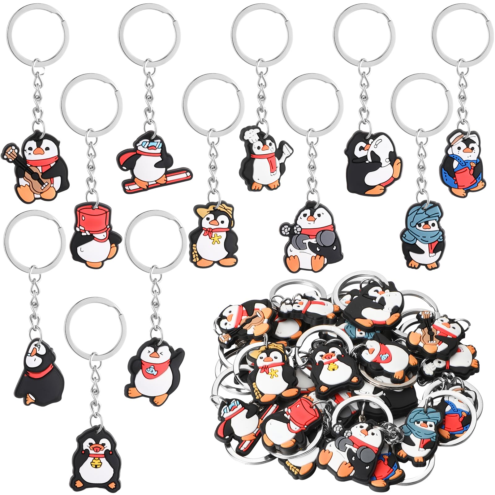 Wincredulous 24 Pieces Penguin Keychain Pack, PVC 3D Penguin Birthday Decorations Penguin Charms Pendant Accessories for Women Student Birthday Back to School Gift