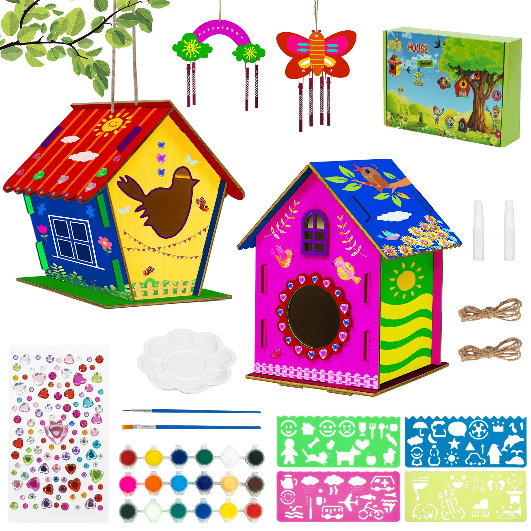 Woltoy 2 Pieces DIY Bird House for Painting, Easter Gift Craft Sets Children, Bird House Building Kit Children Made of Wood, Craft Set Girls Boys