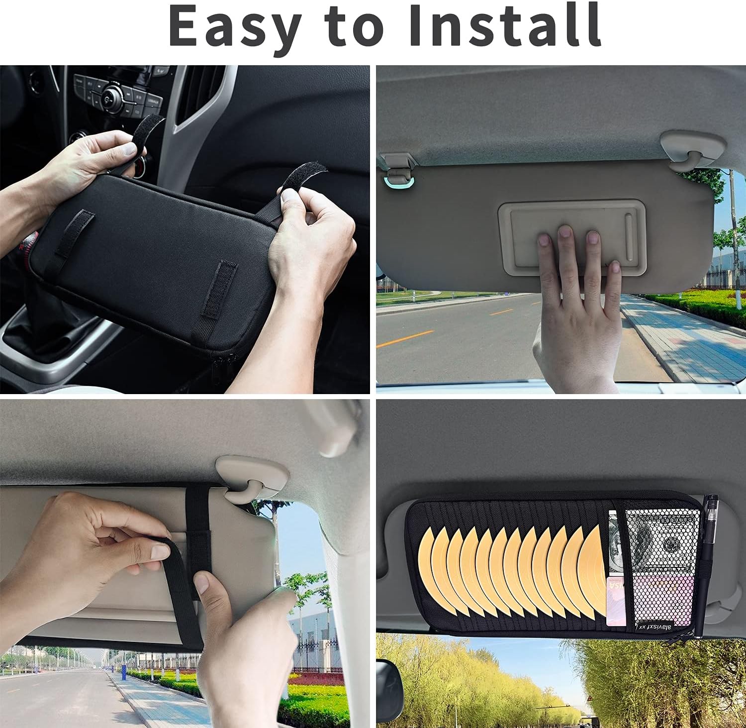 alavisxf xx Car CD Holder, DVD Vehicle Visor Storage Orangizer, Large Capacity CD Visor Case with 12 Sleeves, 1 Mesh Pocket, 1 Pen Holder, 1 Back Inner Pocket (Black) : Automotive