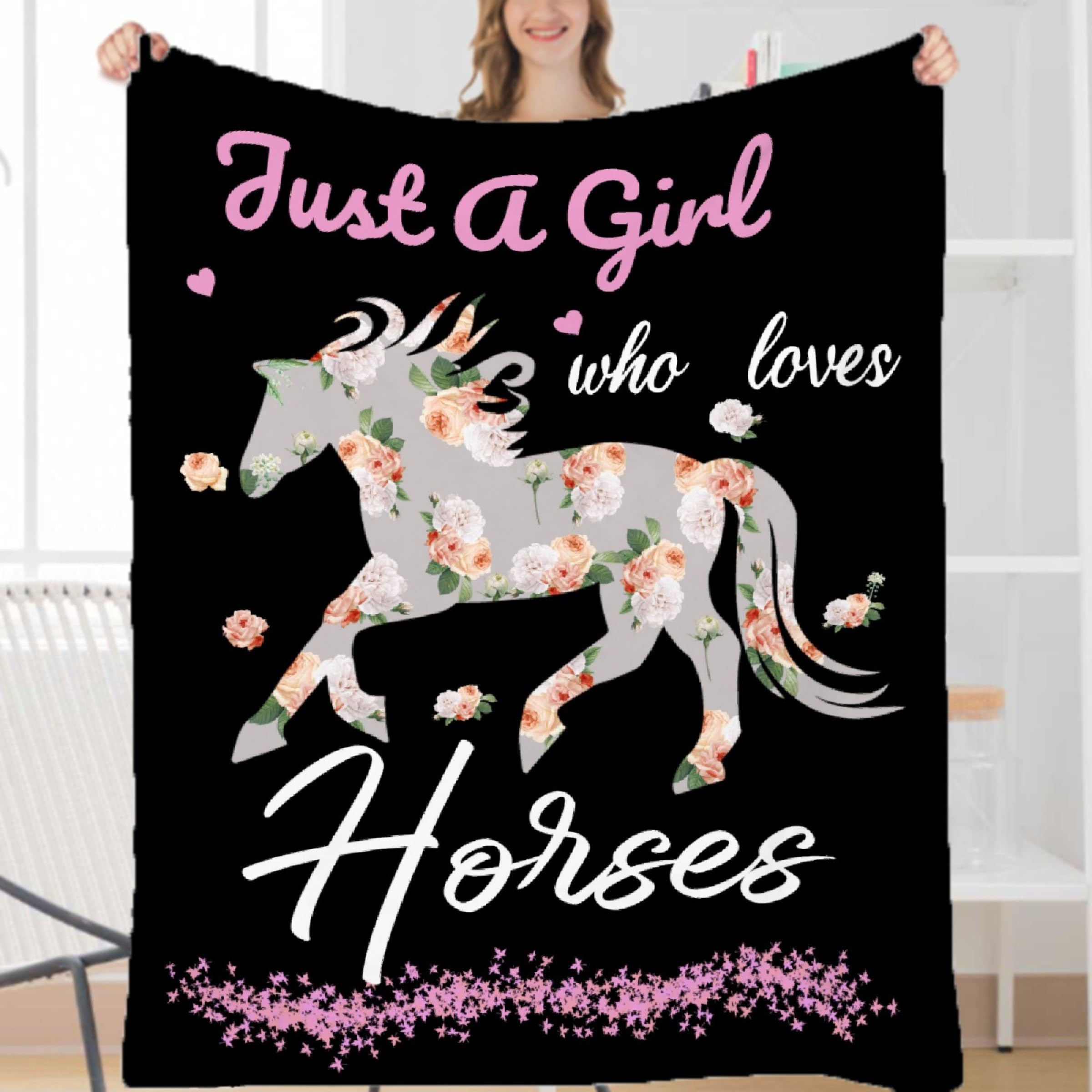 SUPERICH Just A Girl Who Loves Horses Blanket - Soft Fleece Flannel Throw for Boys & Girls, Air Conditioning, 50x40 in