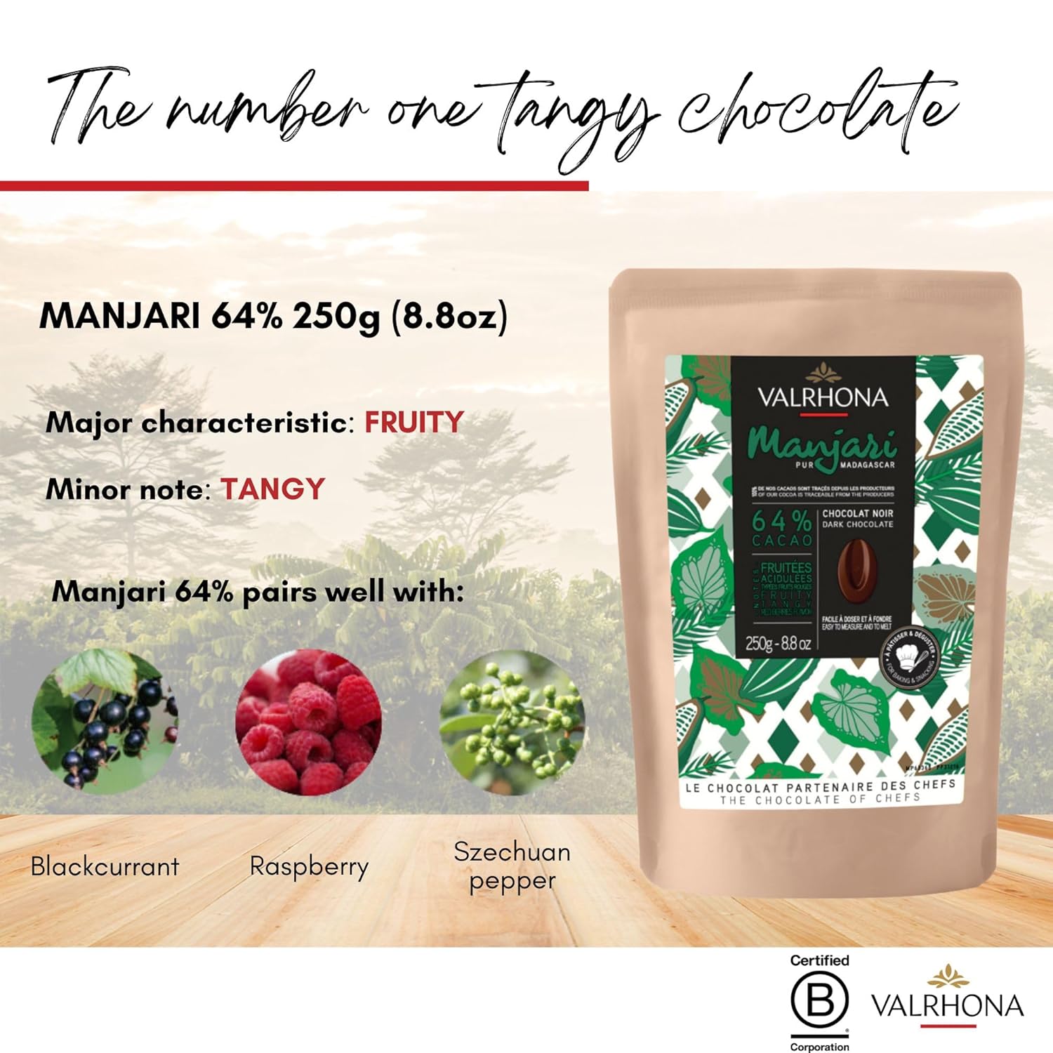 Valrhona Premium French Baking Dark Chocolate Discs (Feves). MANJARI 64% Cacao Single Origin. Easy Melt. Easy to chop. Creamy & Balanced. Sauces, Cakes, Mousses, Frostings and Candies 250g (Pack of 1)
