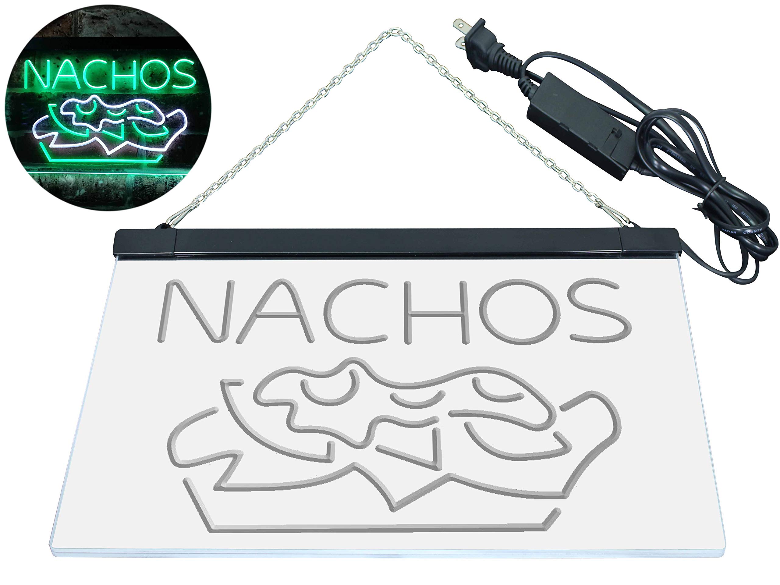 Nachos Café Dual Color LED Enseigne Lumineuse Neon Sign Blanc et vert 600 x 400mm st6s64-i0314-wg