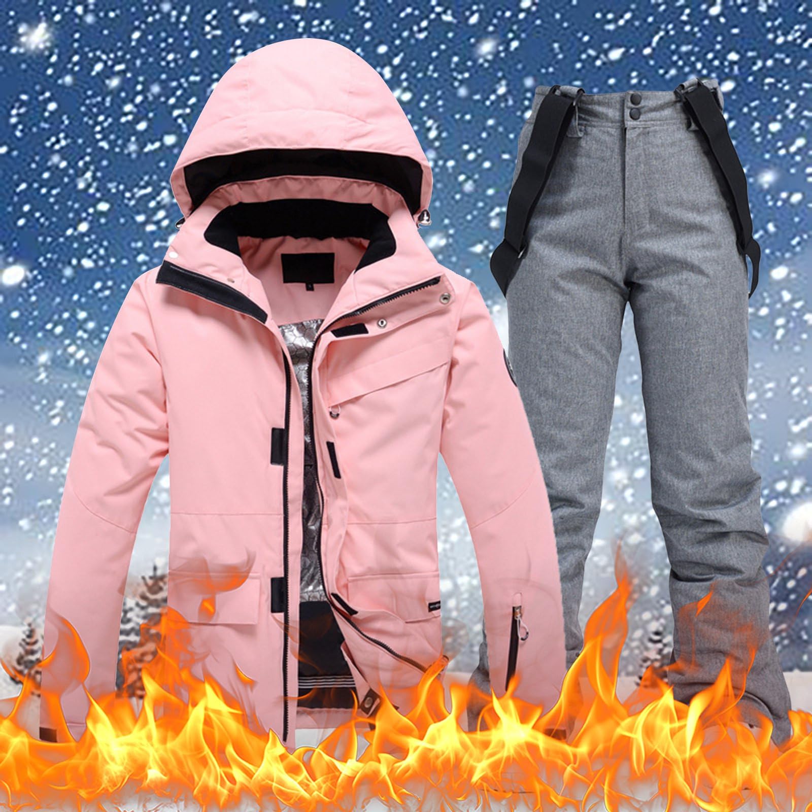 Skijacke Damen Set Winterjacke Snowboardjacke Warm Softshelljacke Ski Jacke Wasserdicht Wanderjacke Gefüttert Outdoor Funktionsjacke Reflektierende Thermojacke Skibekleidung Schneeanzug