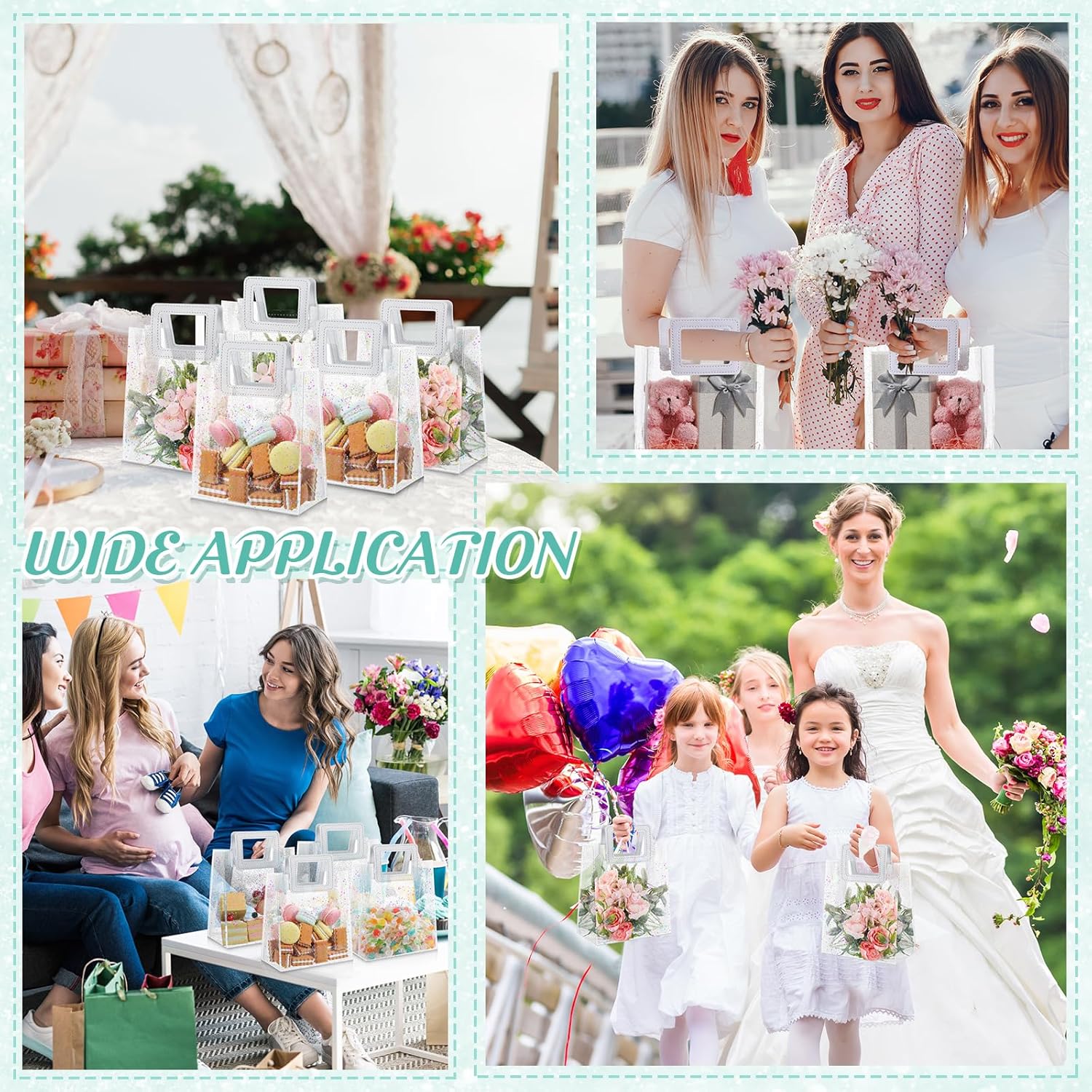 Jetec 20 Pcs White PVC Gift Bags with Handles Bulk Glitter Valentine's Day Galentines Wedding Party Favor Bags Reusable Tote Bag for Wedding Bridal Baby Shower Birthday, 7x4x8'' - Image 3