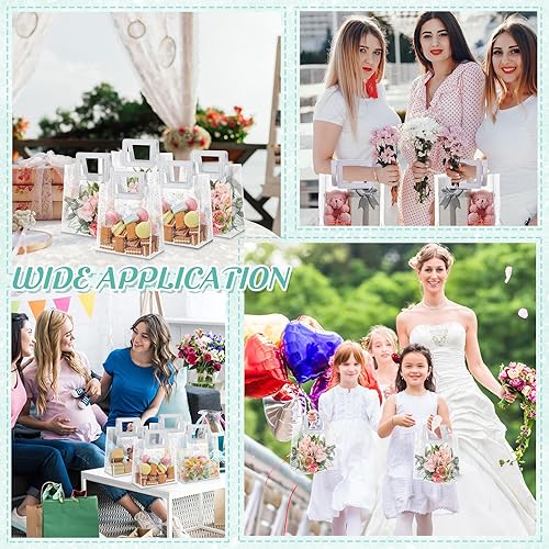 Miniatura 9 de 20 bolsas de regalo transparentes con asas para boda, bolsa de mano transparente con purpurina de 7 x 4 x 8 pulgadas, bolsa de regalo de PVC