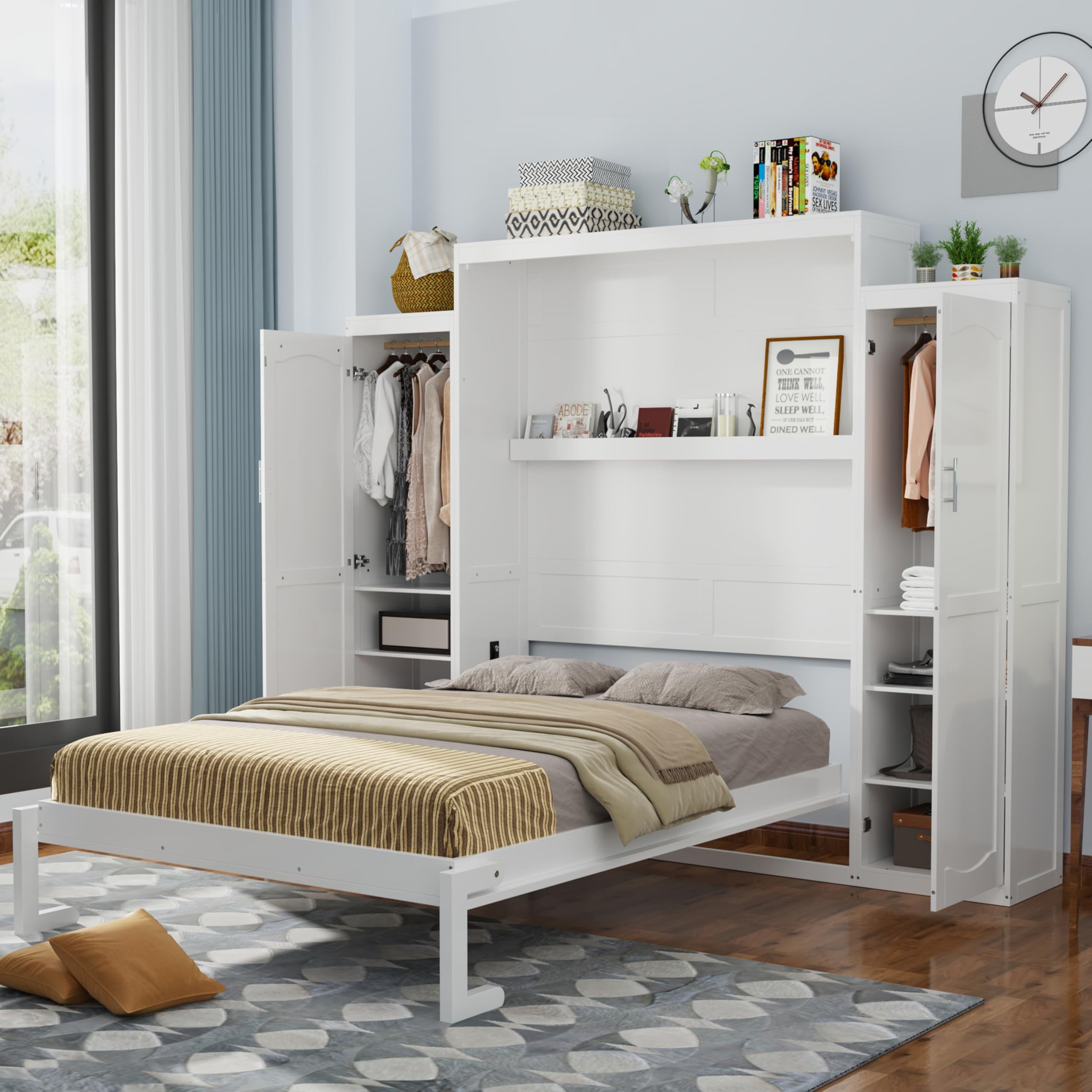 Amazon.com: DERCASS Murphy Bed with 2 Wardrobe and Storage Shelf