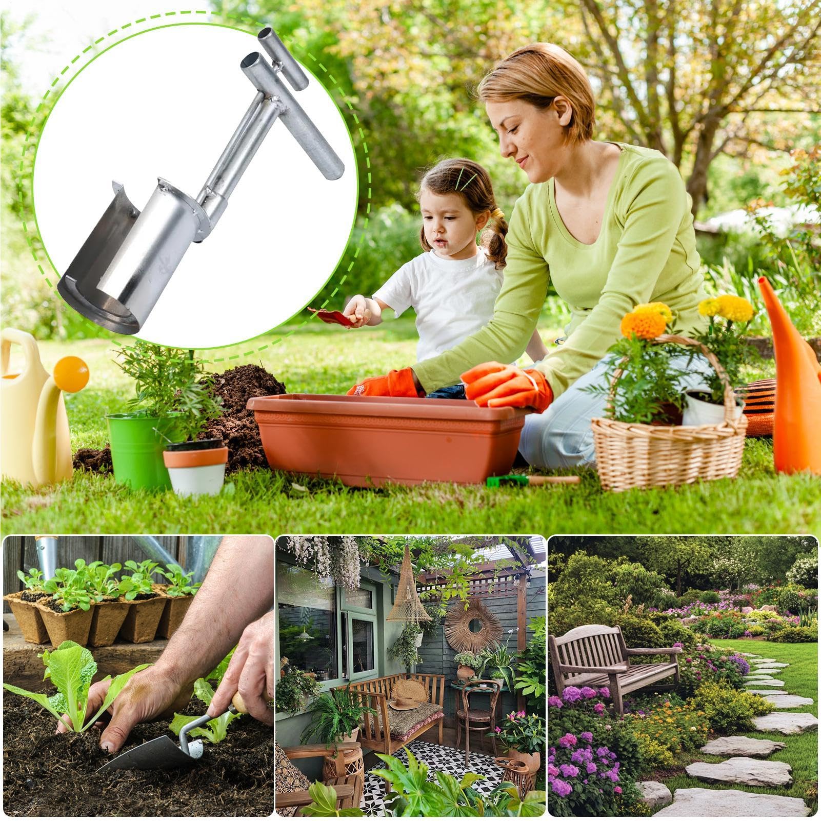 Stainless Steel Planter, Bulb Planter Tool, Handheld Transplanter, Garden Weeding Tool, Digging Garden Tool, Handheld Garden Transplanter for Digging, Weeding, and Efficient Bulb Planting
