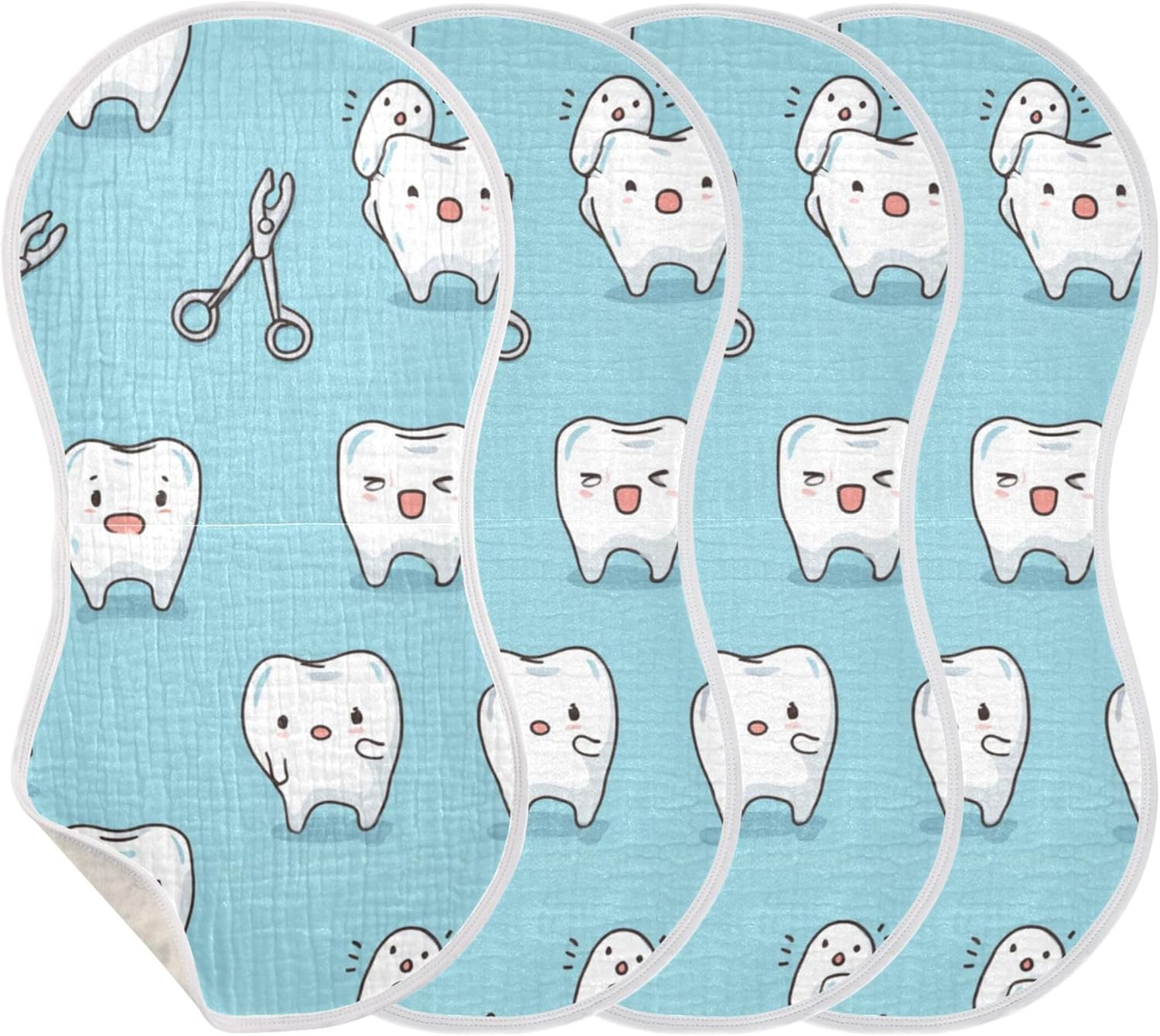 Cartoon White Teeth Cute Burp Cloths Baby Boys Girls Absorbent Soft Cotton Burping Cloths Rags 4 Pack