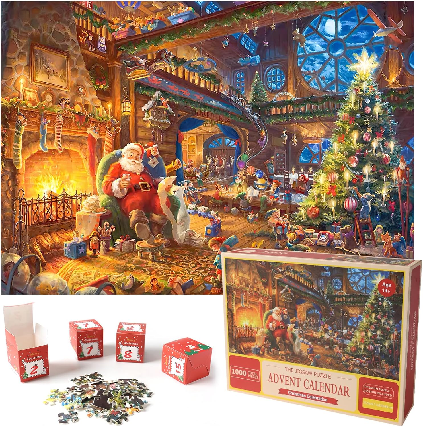 Advent Calendar 2023 Christmas Jigsaw Puzzles,24 Days Countdown Jigsaw Puzzle For Adult Teens,Holiday Santa Puzzle For Adult 1000 Piece