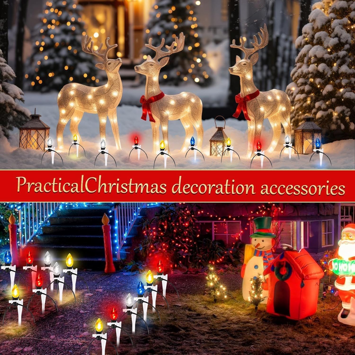 Queekay 7 Inch Christmas Light Stakes Universal Plastic Ground Light Stakes for C7 C9 Yard Lawn Holiday Decor Holders on Garden Patio Path (Clear,200 Pieces)