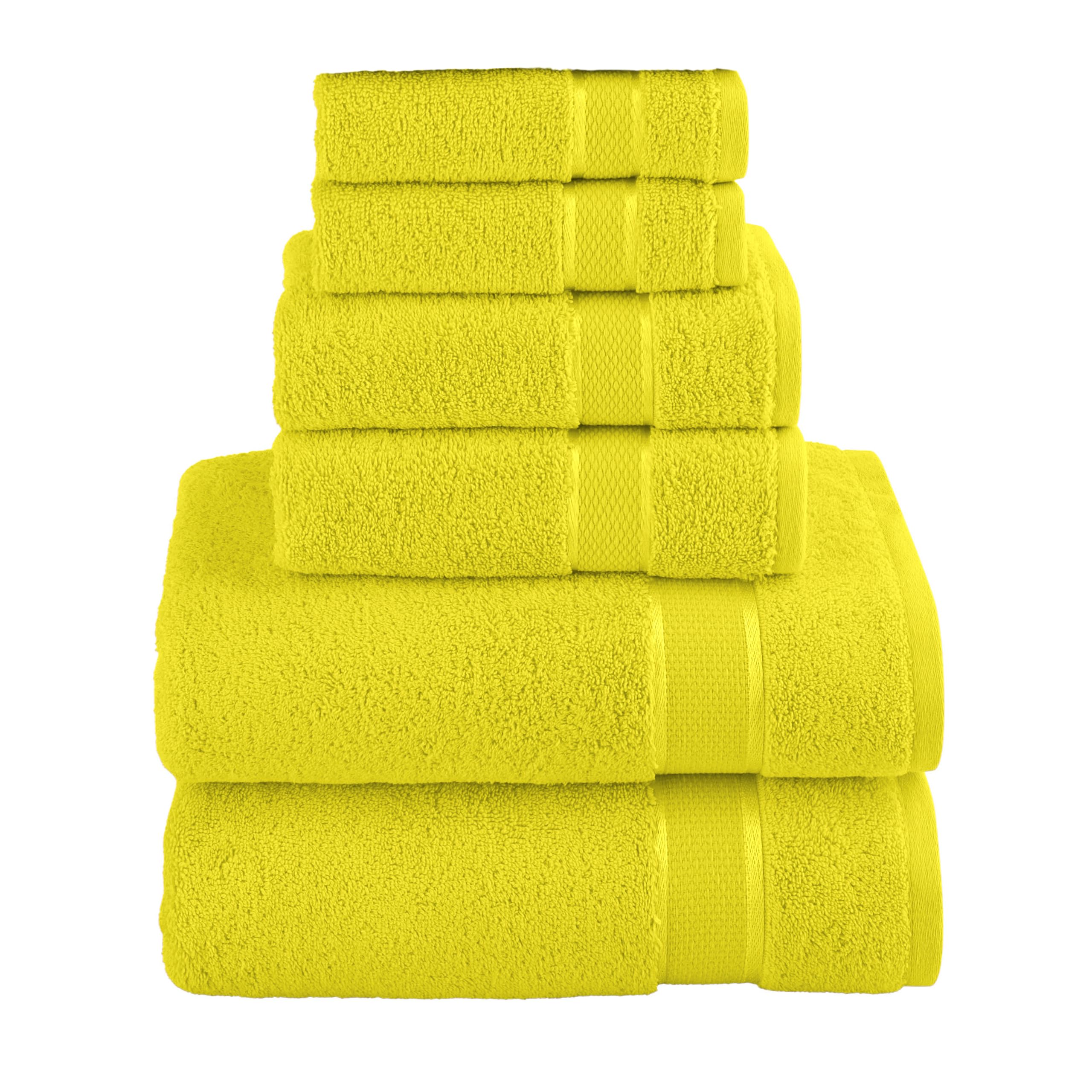 Elegant Comfort Premium Cotton 6-Piece Towel Set, Includes 2 Washcloths, 2 Hand Towels and 2 Bath Towels, 100% Turkish Cotton - Highly Absorbent and Super Soft Towels for Bathroom, Yellow