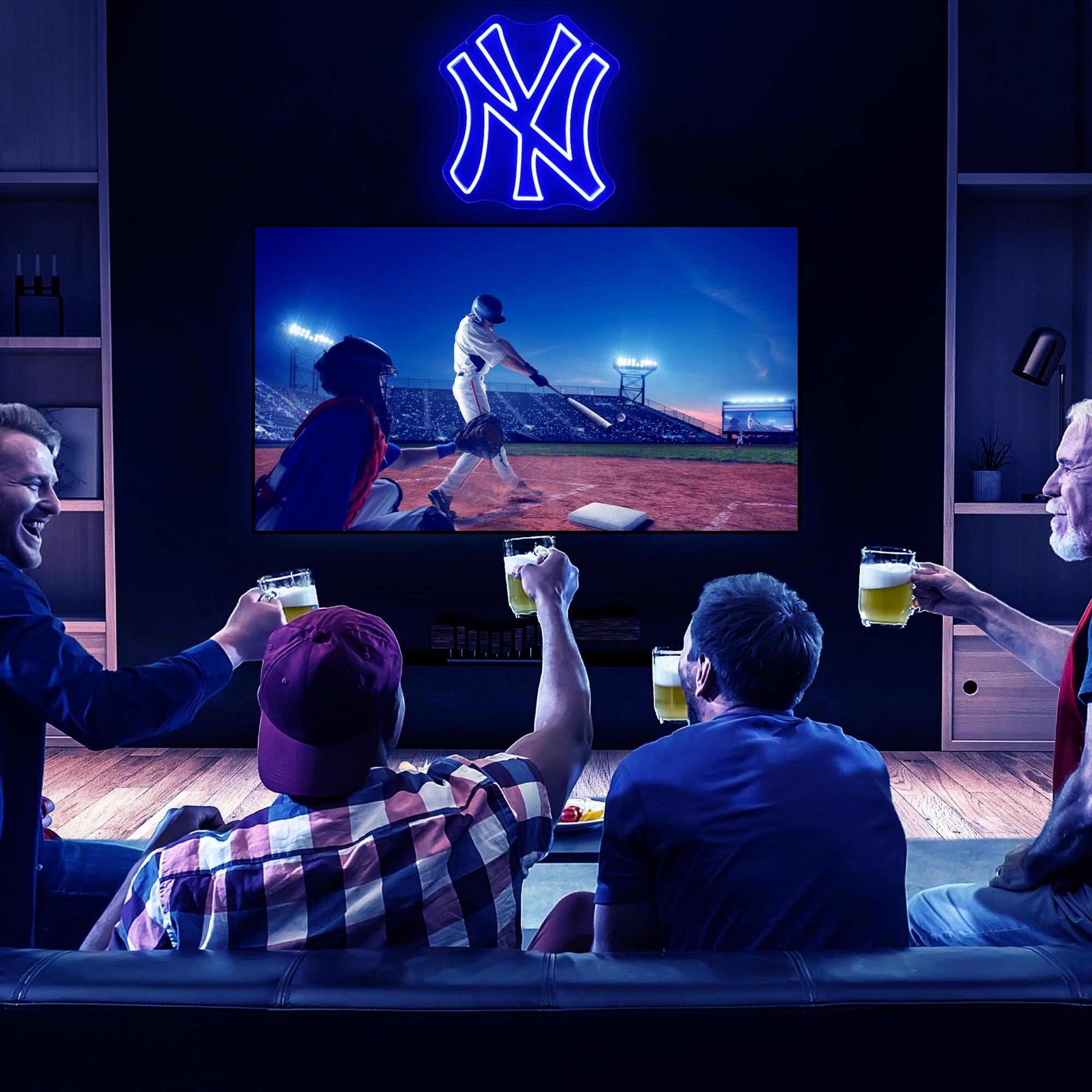 NY Baseball Neon Sign, New York Cool Light Up Dimmable NY Baseball Team Logo Hanging Led Neon Sign for Wall Decor, Bedroom, Party, Man Cave, Garage, Birthday Christmas Gift for Baseball Fans